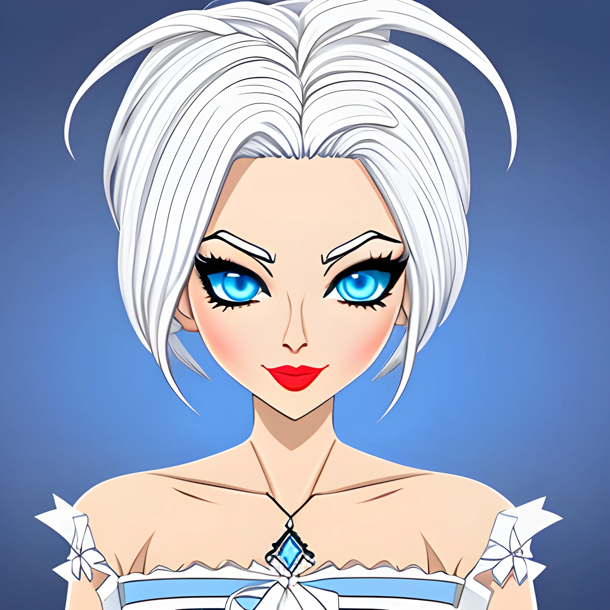 girl in Slavic dress white hair blue eyes, Cartoon