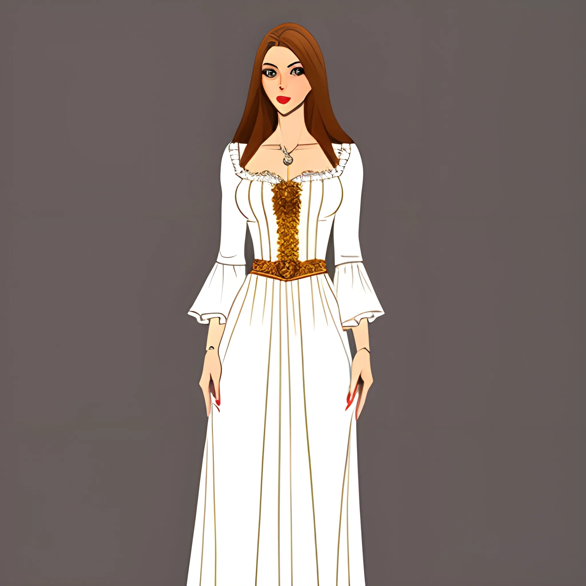 russian girl, slavic girl, white folk dress, fullbody, light-brown hair, Cartoon