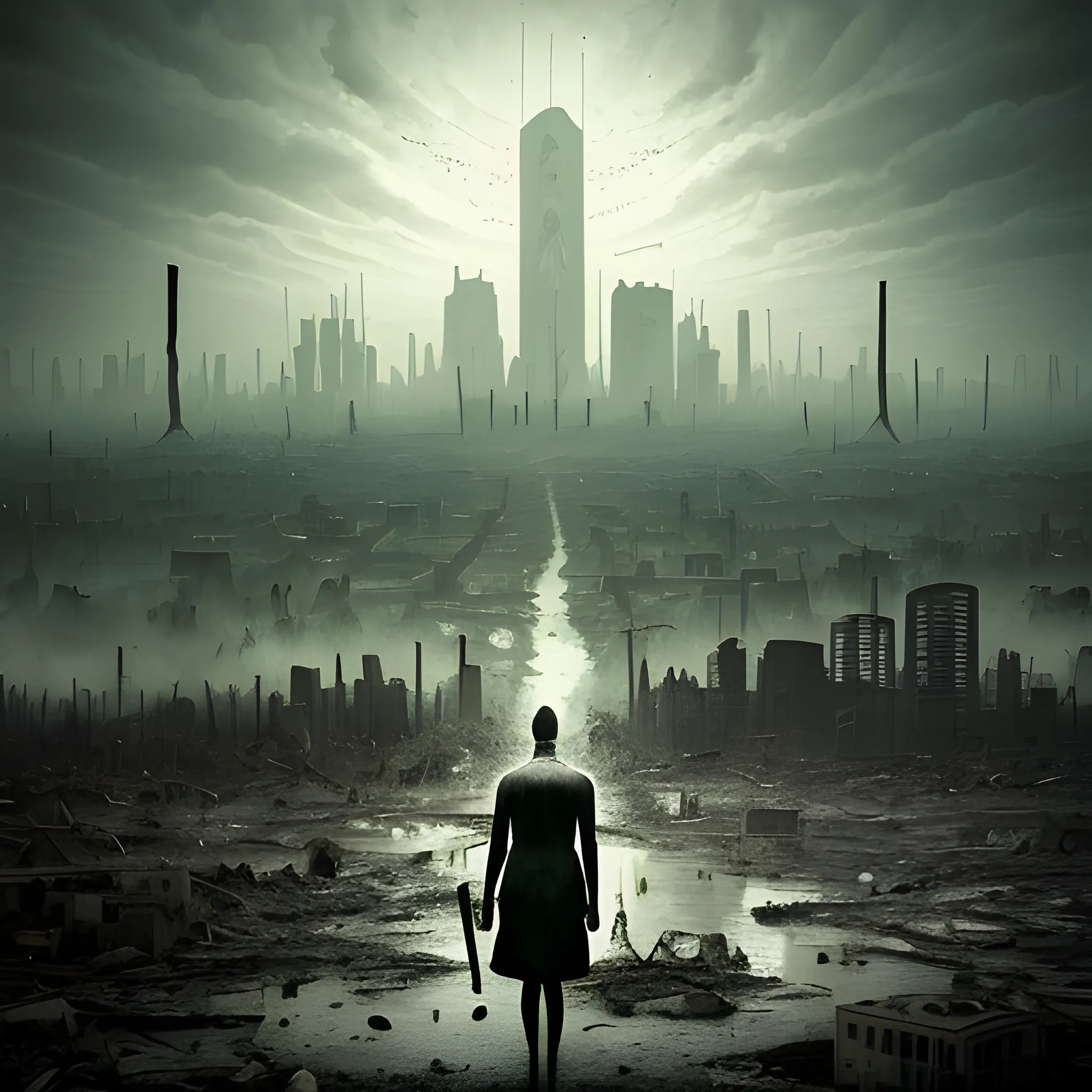 The image depicts a haunting and devastating panorama, evoking the sense of an impending apocalypse. The backdrop showcases a once-thriving city now in ruins, with towering skyscrapers crumbling, streets desolate, and an eerie haze hanging over the landscape. The sky is a somber blend of dark hues, reflecting the gravity of the situation.

Prominently displayed throughout the image are warnings of the virus's origin - the insidious underground sewer systems, which served as the conduit for the deadly pathogen to infiltrate the city's water supply. This serves as a stark reminder of the unexpected threats that can emerge and their catastrophic consequences.

Amidst the bleak surroundings, images of medical researchers and scientists working tirelessly in laboratories are subtly incorporated, signifying that the solution to this catastrophic virus lies in scientific advancements and community collaboration.

The overall tone of the image serves as a powerful and urgent call-to-action for individuals to unite against the impending global catastrophe. It aims to inspire empathy, determination, and a shared responsibility to combat the devastating virus and reclaim a future free from its destructive grip.
, Trippy