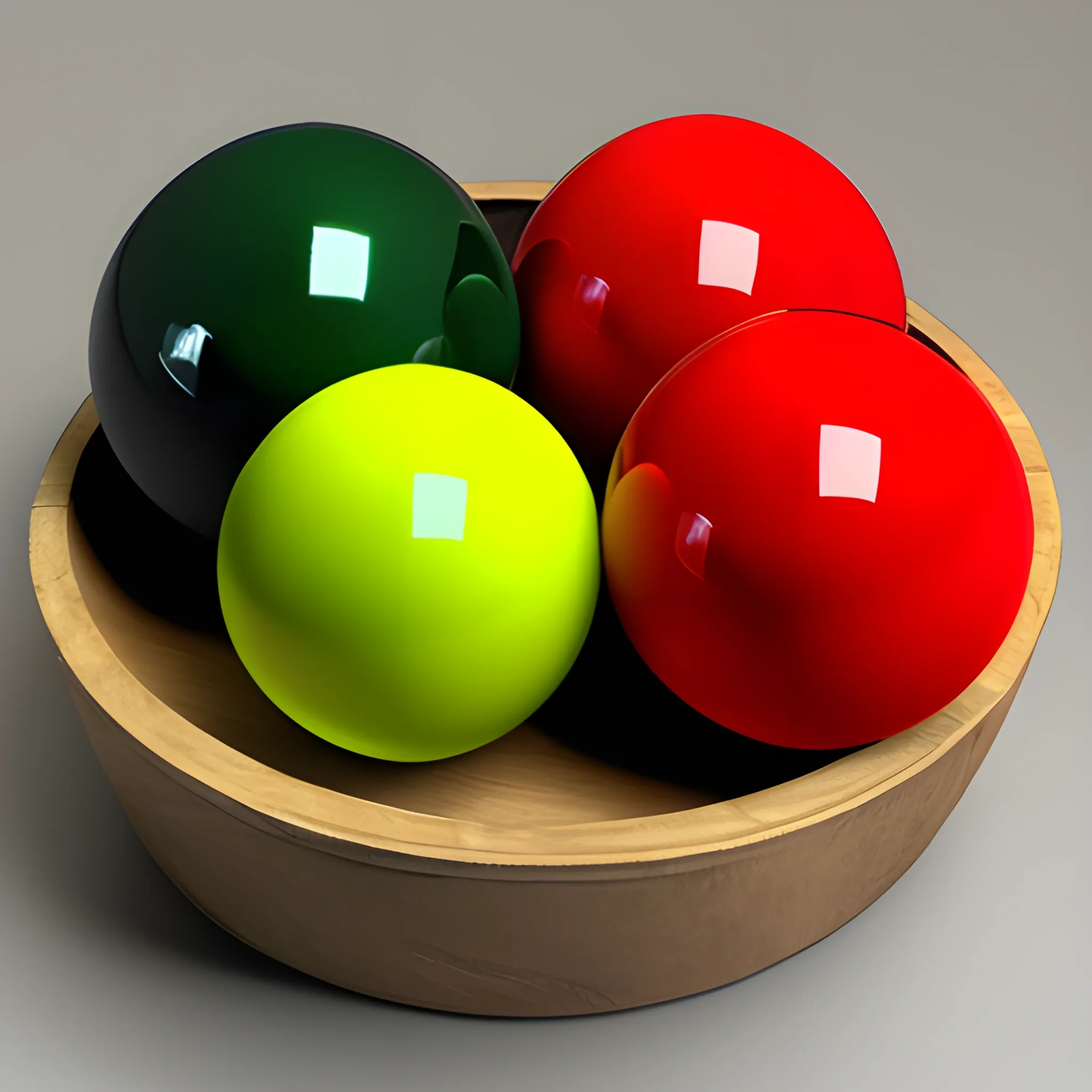 3 balls red, yellow and dark green
