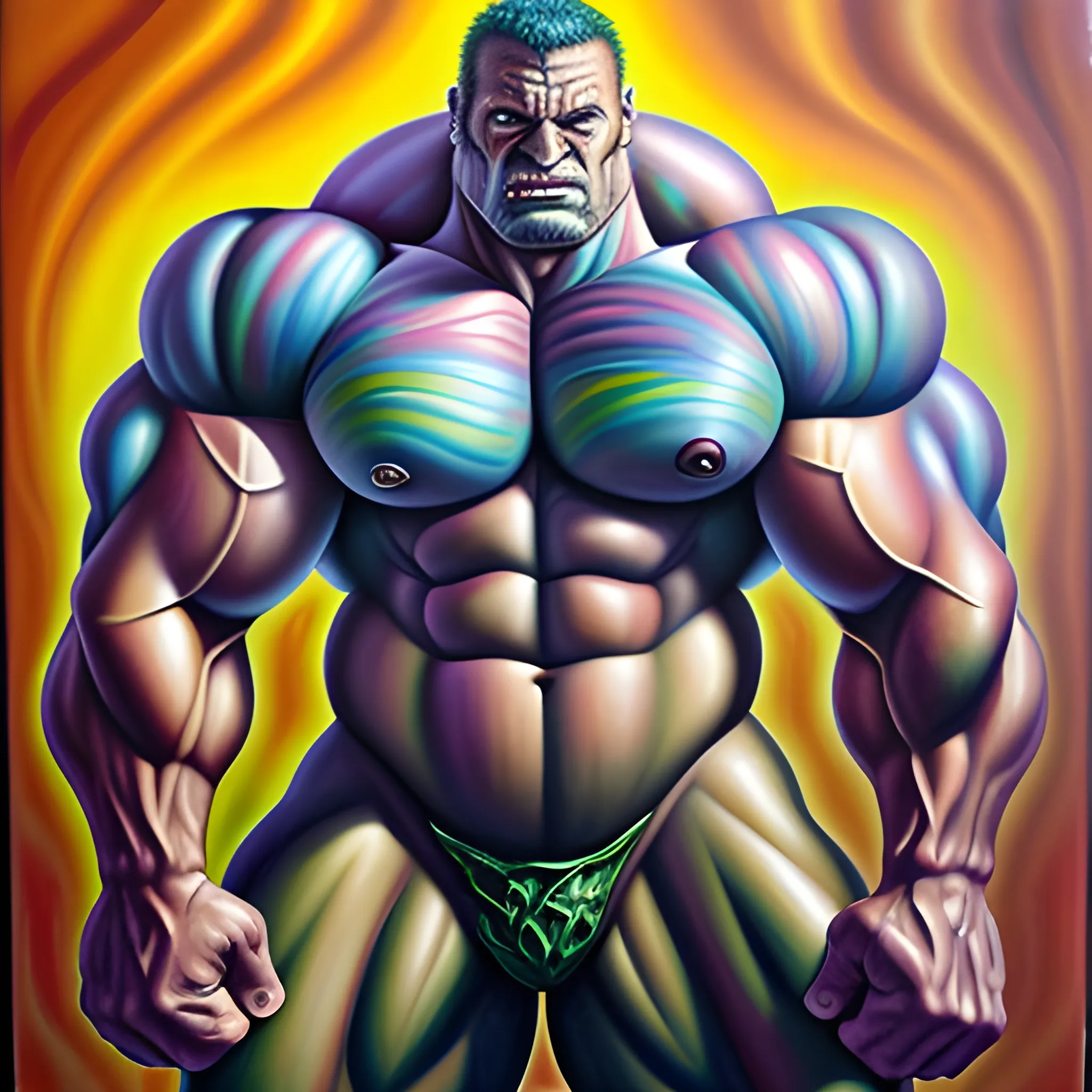 Brute Muscular Monste Man. muscle big, morphed muscle .man muscles morph, , Trippy, Oil Painting