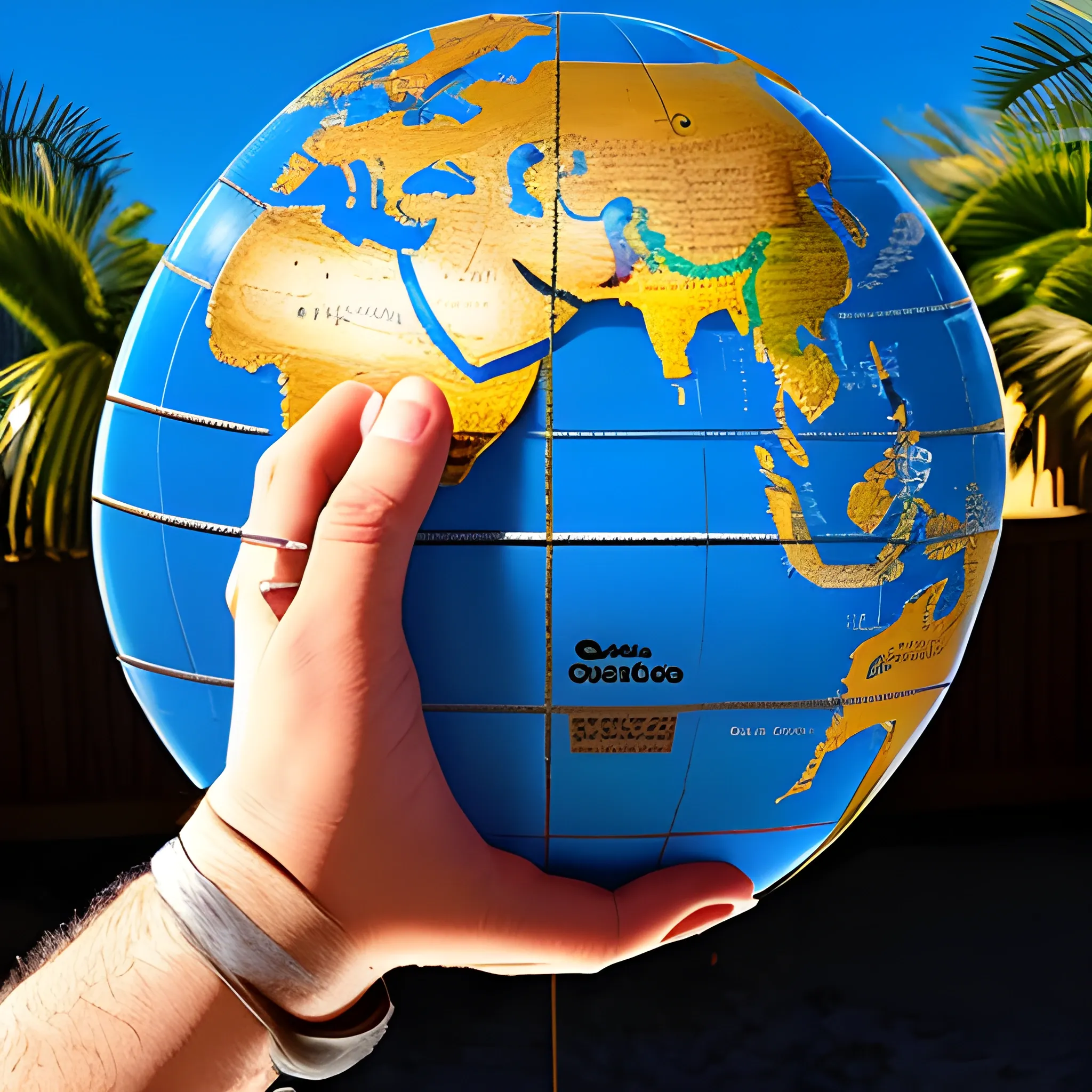 Terraqueo globe held in the palm of one hand