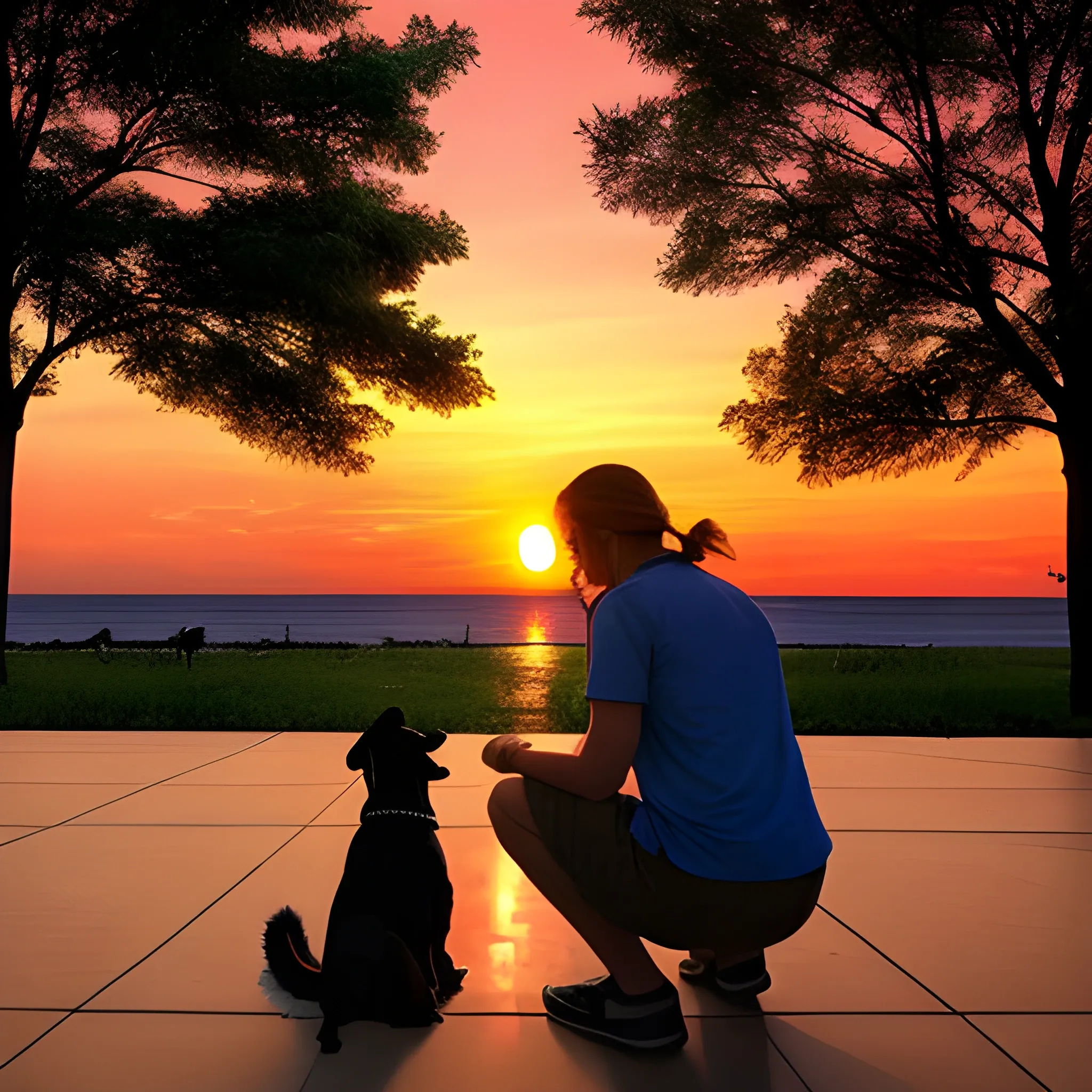 Sunset and dog