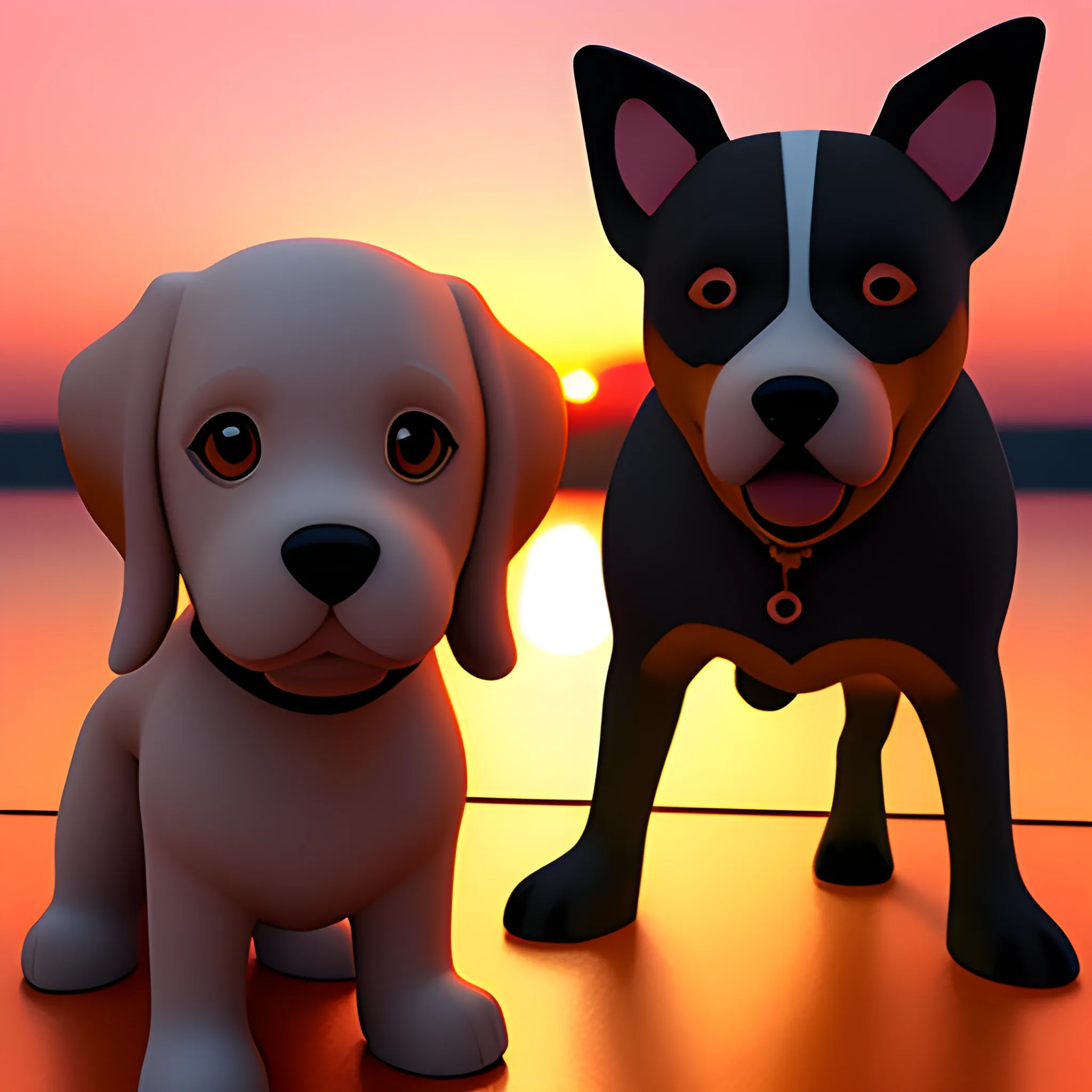 Sunset and dog, 3D