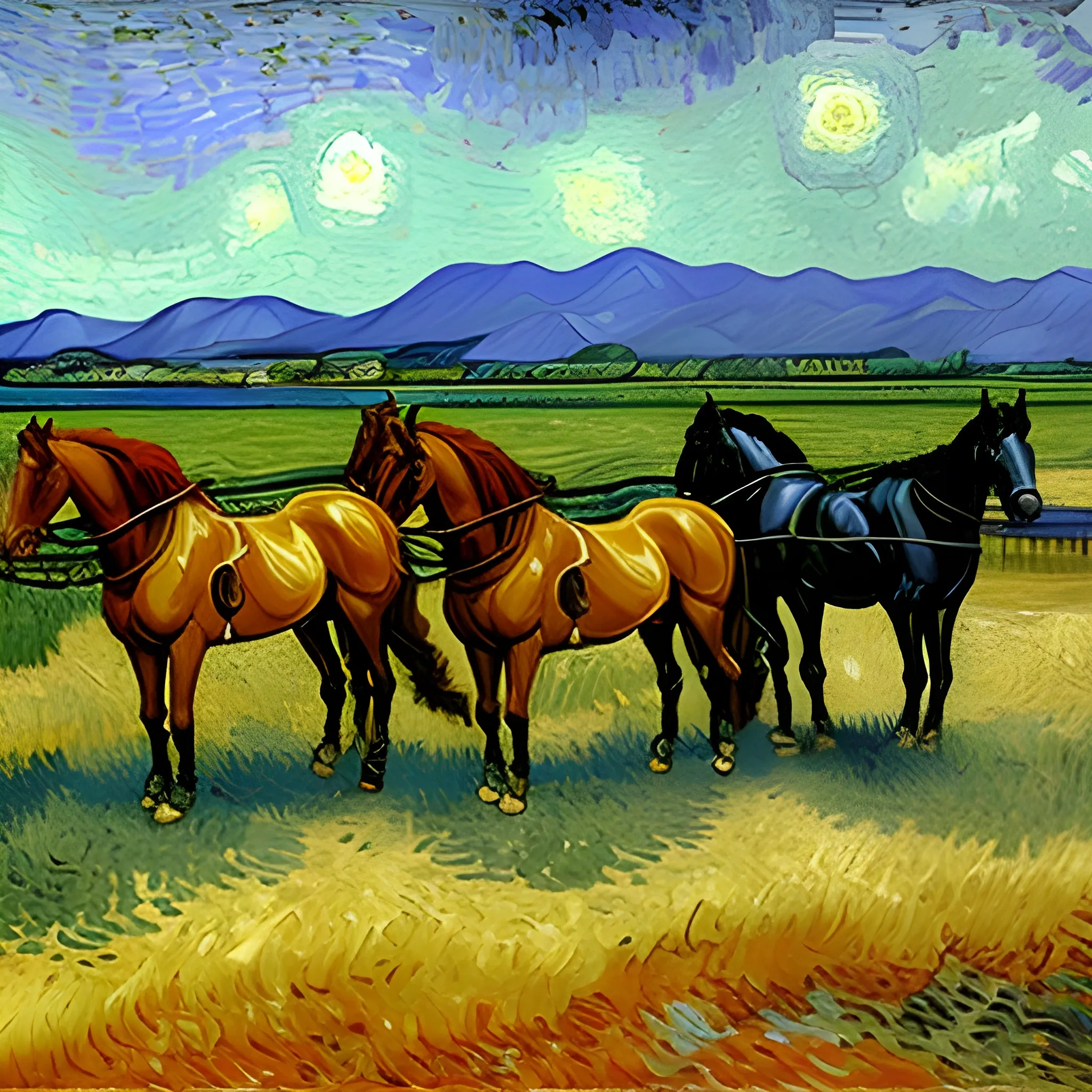 , Oil Painting Van Gogh's Eight Steeds