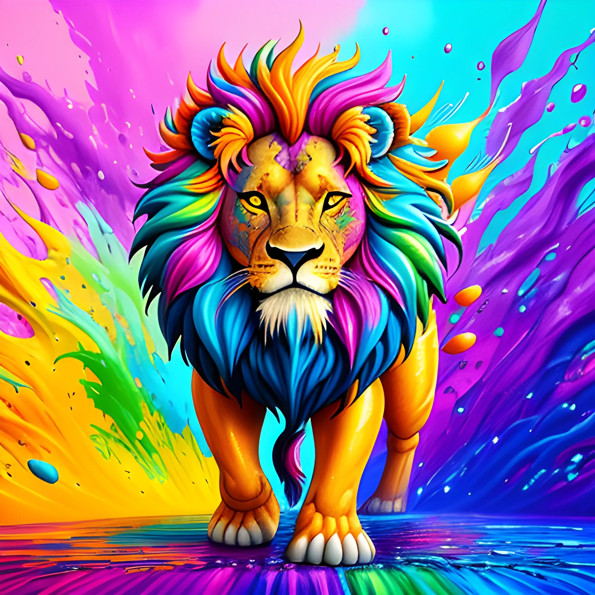 splash art, a liquid cute and adorable baby lion made of colours, splash style of colourful paint, hyperdetailed intricately detailed, fantastical, intricate detail, splash screen, complementary colours, fantasy, concept art, 8k resolution, DeviantArt masterpiece