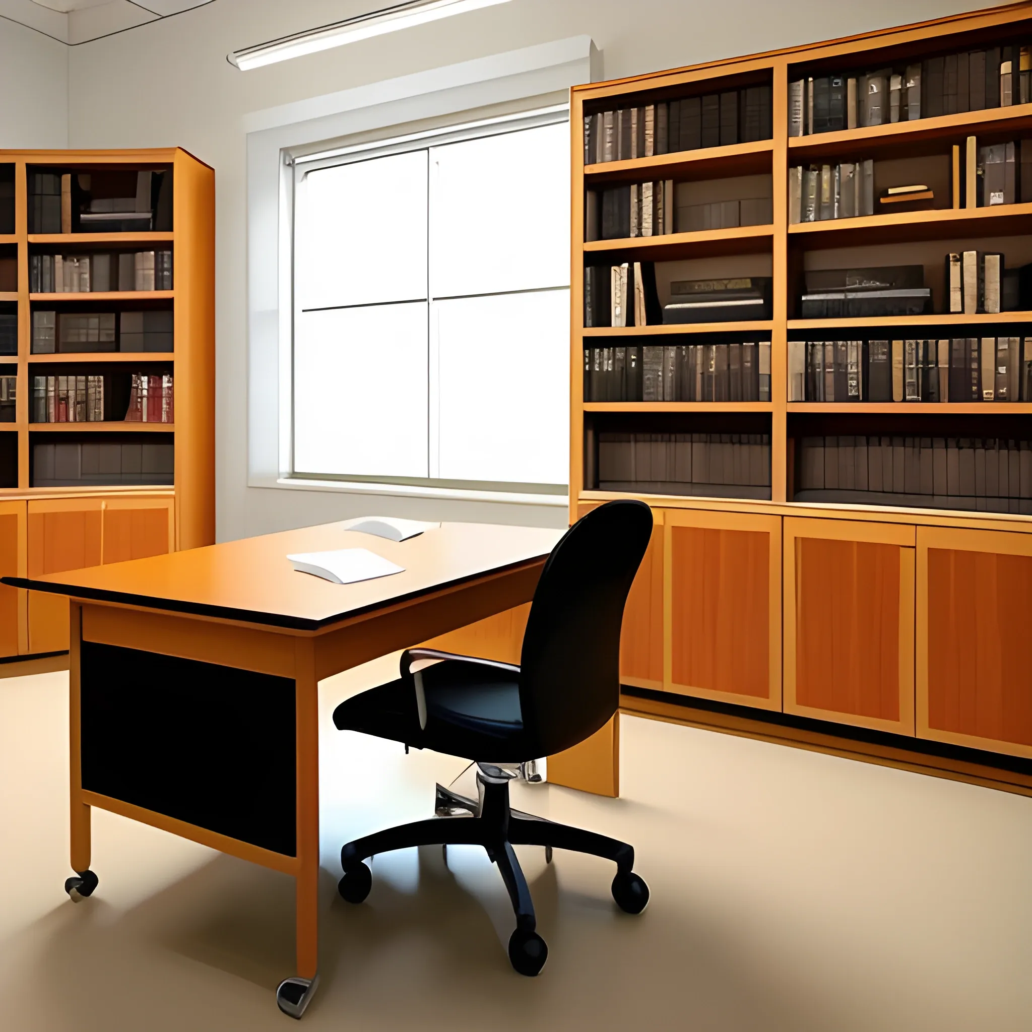 a study room with a table. There should be one closed book on the table. 