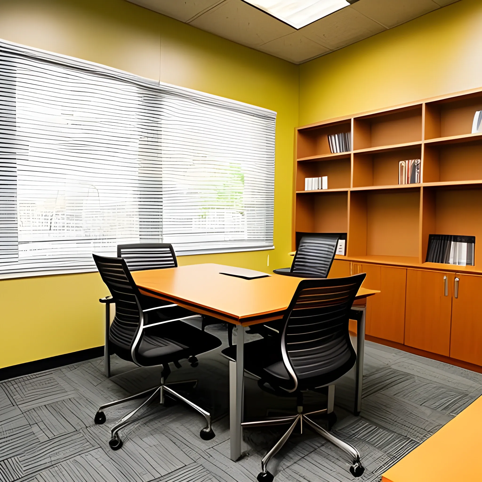 A picture of a kid's study room. There should be a pencil on the table
