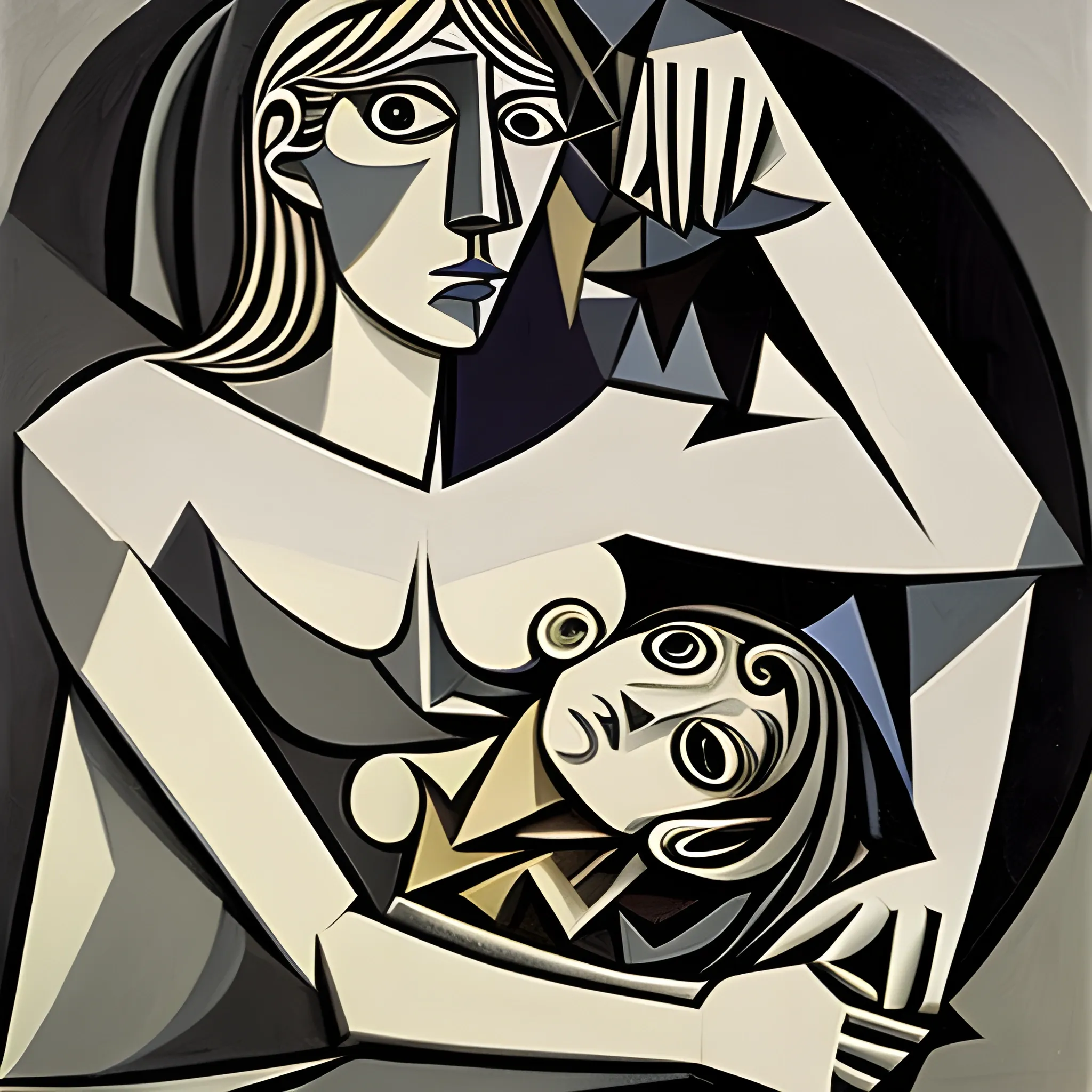 Guernica by Pablo Picasso, a woman sleeping in a bed, big house, detailed with fire place, lovely eyes, beautiful face, 