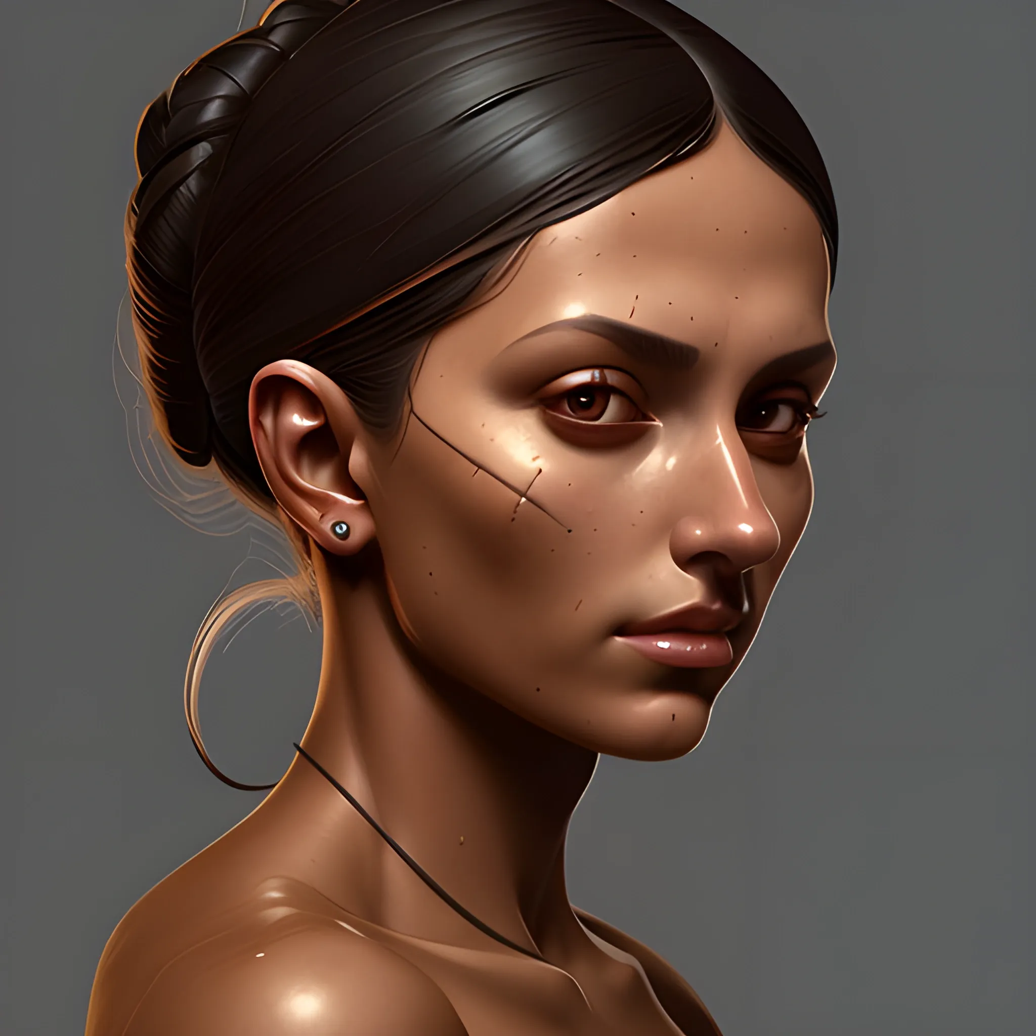 A detailed art piece in a caravaggio style, portrait of a tanned woman . beautiful lighting and playful design make it a trend-setter on ArtStation. 