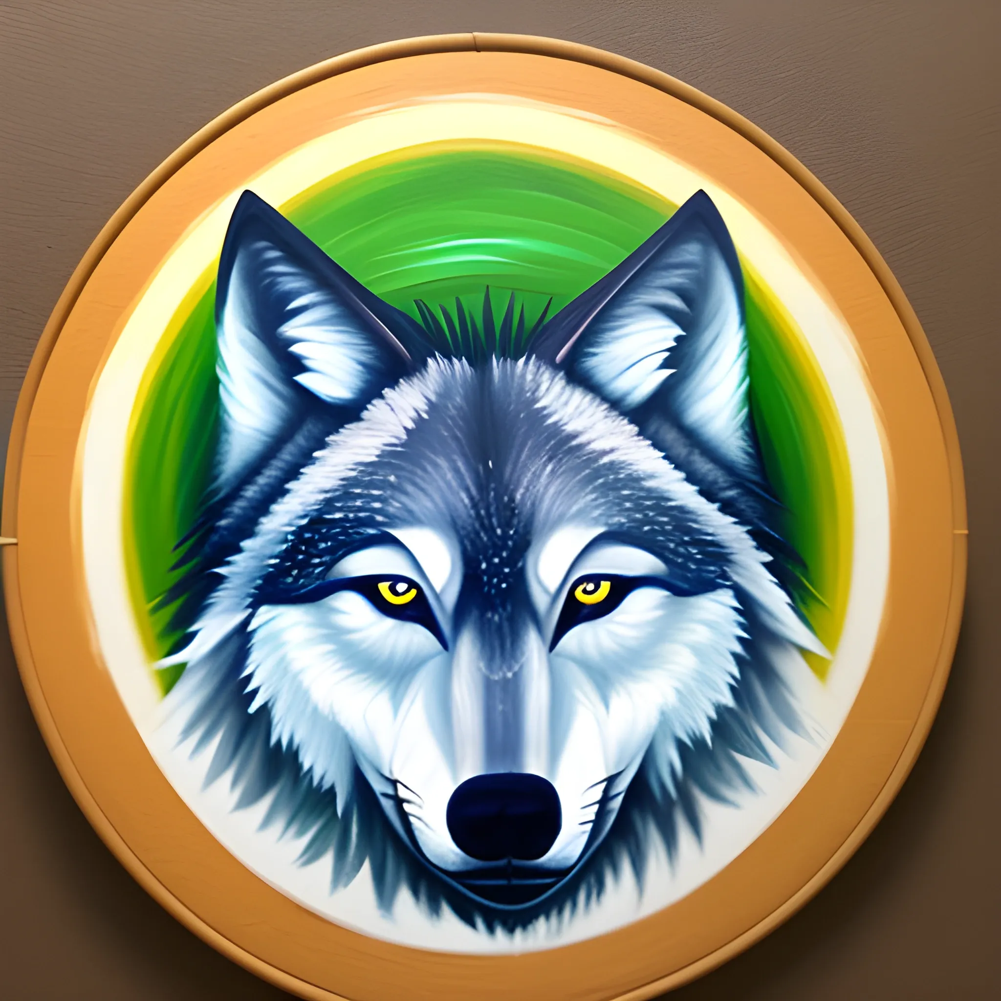 create a wolf logo in a cirlcle
, Oil Painting