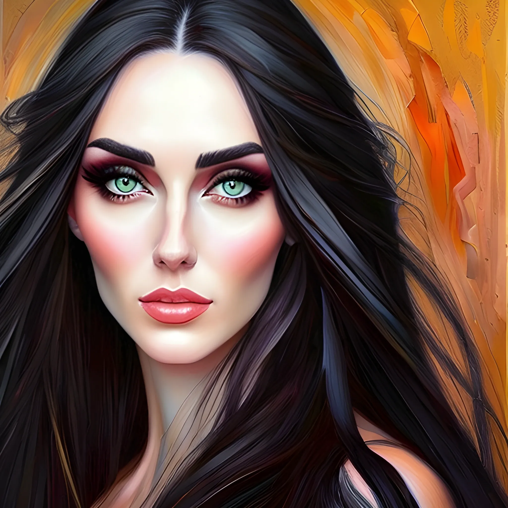 ,Oil Painting,beautiful.girls.with long hair and bigeyes