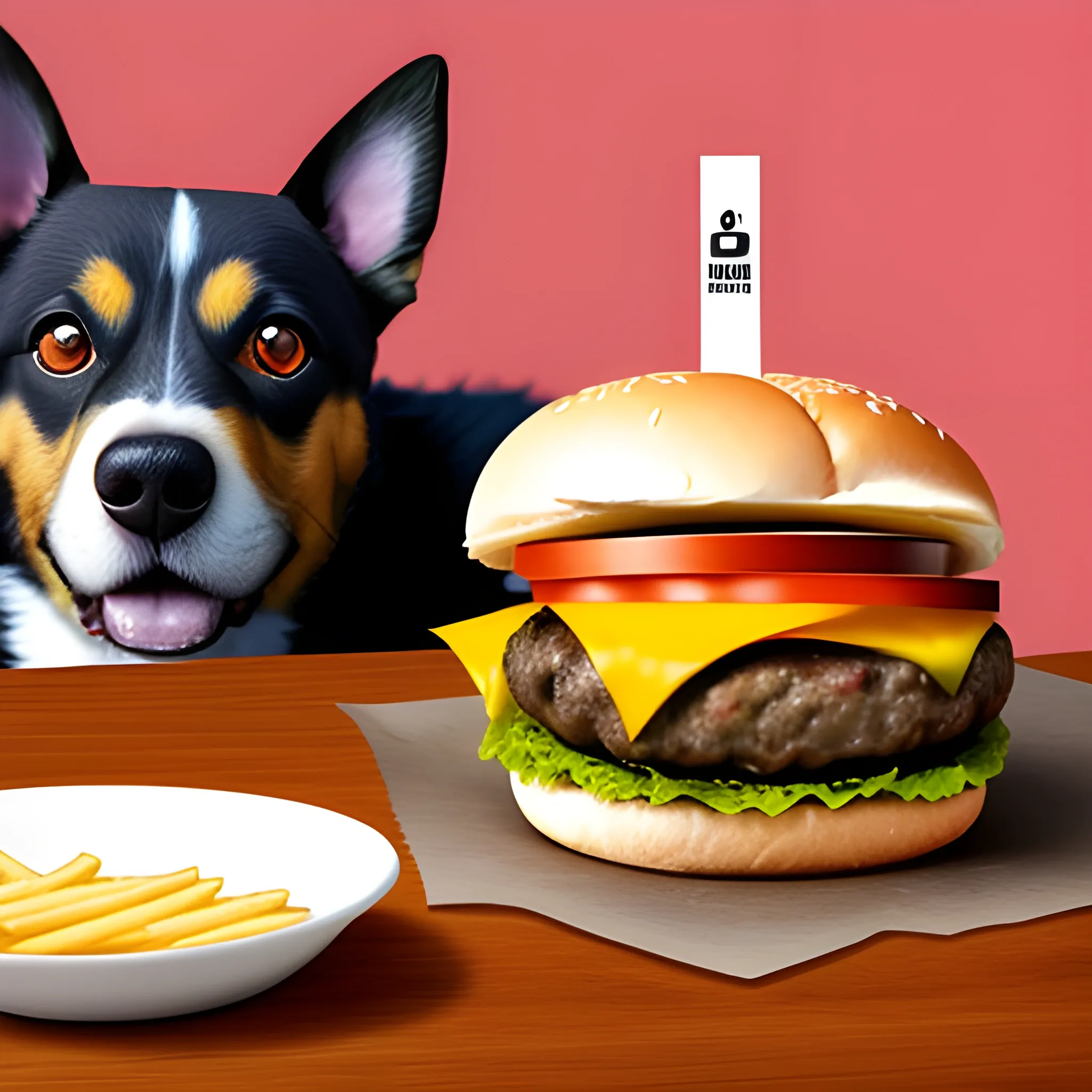 dog on heroin eating a cheese burger - Arthub.ai