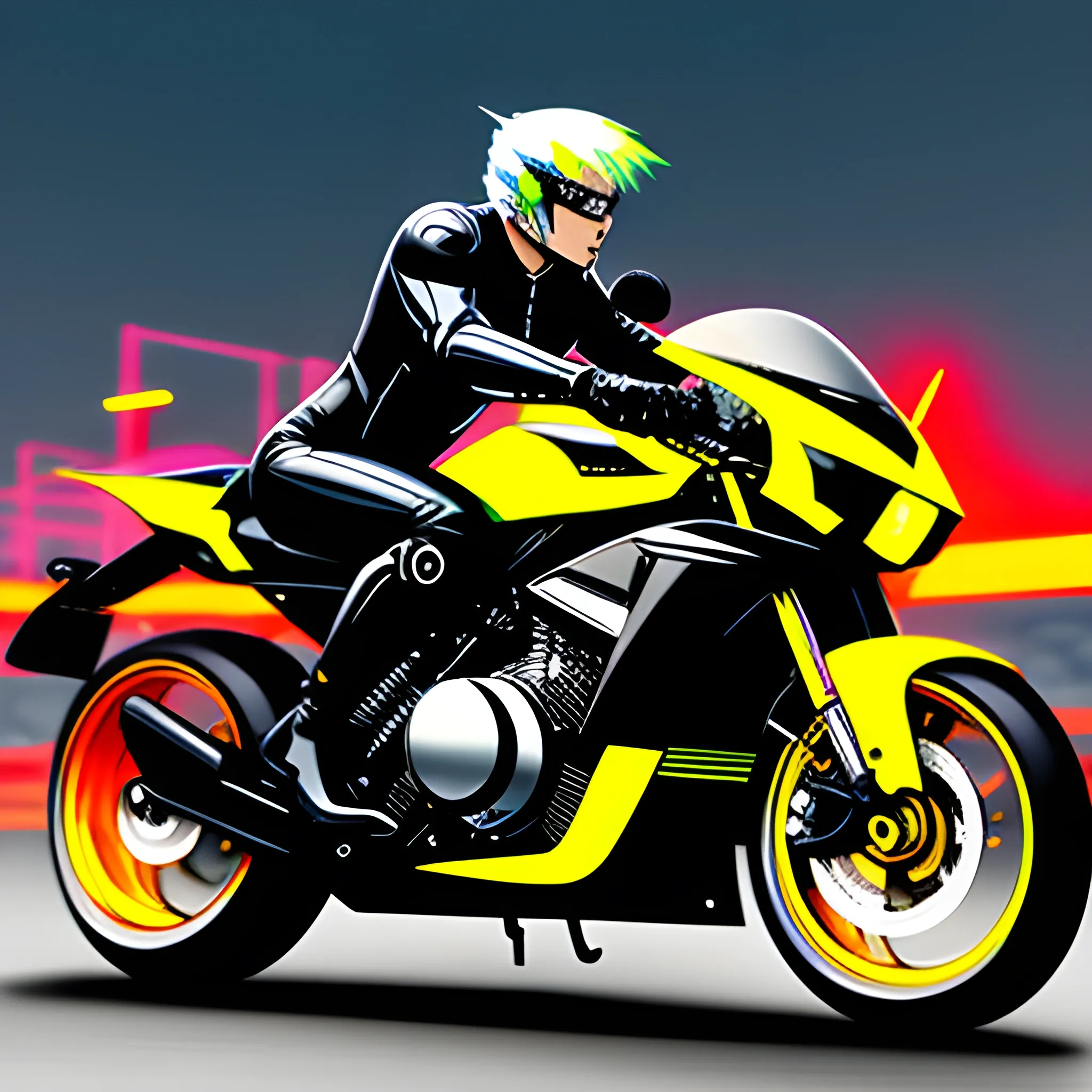  element control anime boy neon motorcycle lightning