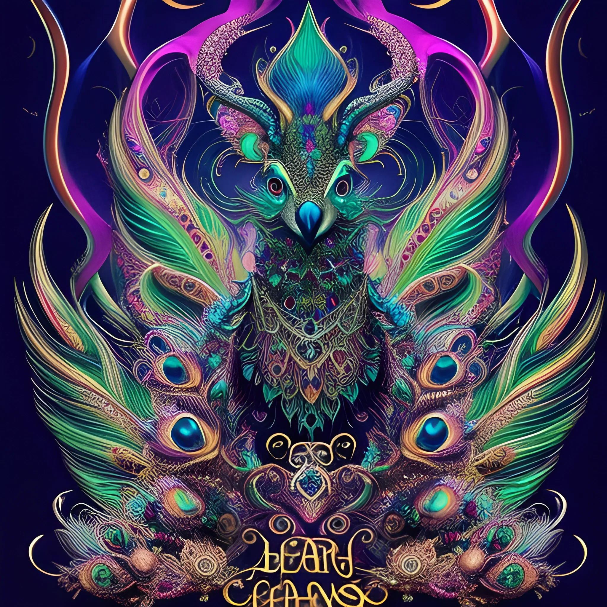 t-shirt design, the colorful beard head is on a black background, in a psychedelic image of gratitude, soft and energizing, powerful and beautiful, touching the soul for its healing potential in the style of 8k resolution, colorful gradients, tim shumate,  massurrealism, charming characters, black background, fire psychedelic, cute eyes, dragon wings, bear claws, peacock feathers, filigree laser fractal details, glistening shiny scales, intricate ornate hypermaximalist sharp focus, dramatic lighting, highly detailed and intricate, hyper maximalist, ornate, photographic style, luxury, elite, haunting matte painting, cinematic