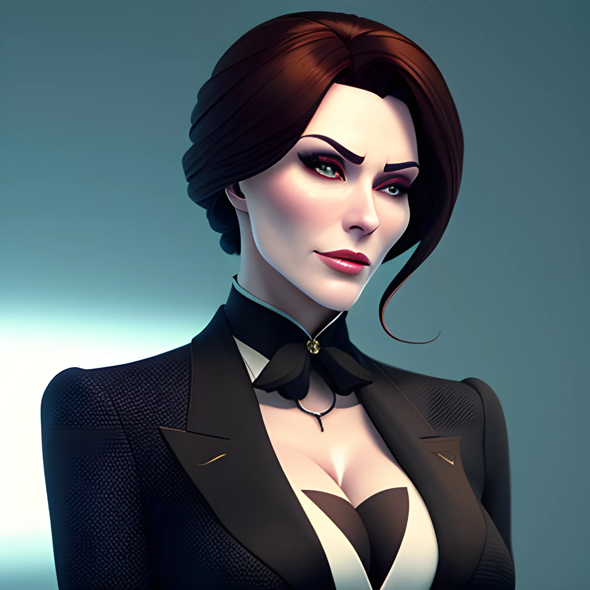 arcane style, Posh girl wearing an open blazer, tie, detailed portrait, cell shaded, 4 k, concept art, by wlop, ilya kuvshinov, artgerm, krenz cushart, greg rutkowski, pixiv. cinematic dramatic atmosphere, sharp focus, volumetric lighting, cinematic lighting, studio quality

Negative prompt: [cgi, Two bodies, Two heads, doll, extra nipples, bad anatomy, blurry, fuzzy, extra arms, extra fingers, poorly drawn hands, disfigured, tiling, deformed, mutated, out of frame, cloned face]"
