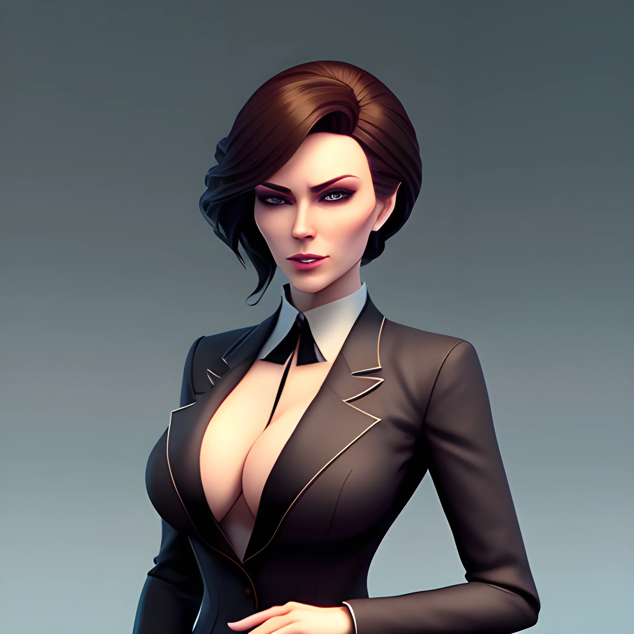 arcane style, Posh girl wearing an open blazer, tie, detailed portrait, cell shaded, 4 k, concept art, by wlop, ilya kuvshinov, artgerm, krenz cushart, greg rutkowski, pixiv. cinematic dramatic atmosphere, sharp focus, volumetric lighting, cinematic lighting, studio quality

Negative prompt: [cgi, Two bodies, Two heads, doll, extra nipples, bad anatomy, blurry, fuzzy, extra arms, extra fingers, poorly drawn hands, disfigured, tiling, deformed, mutated, out of frame, cloned face]", 3D