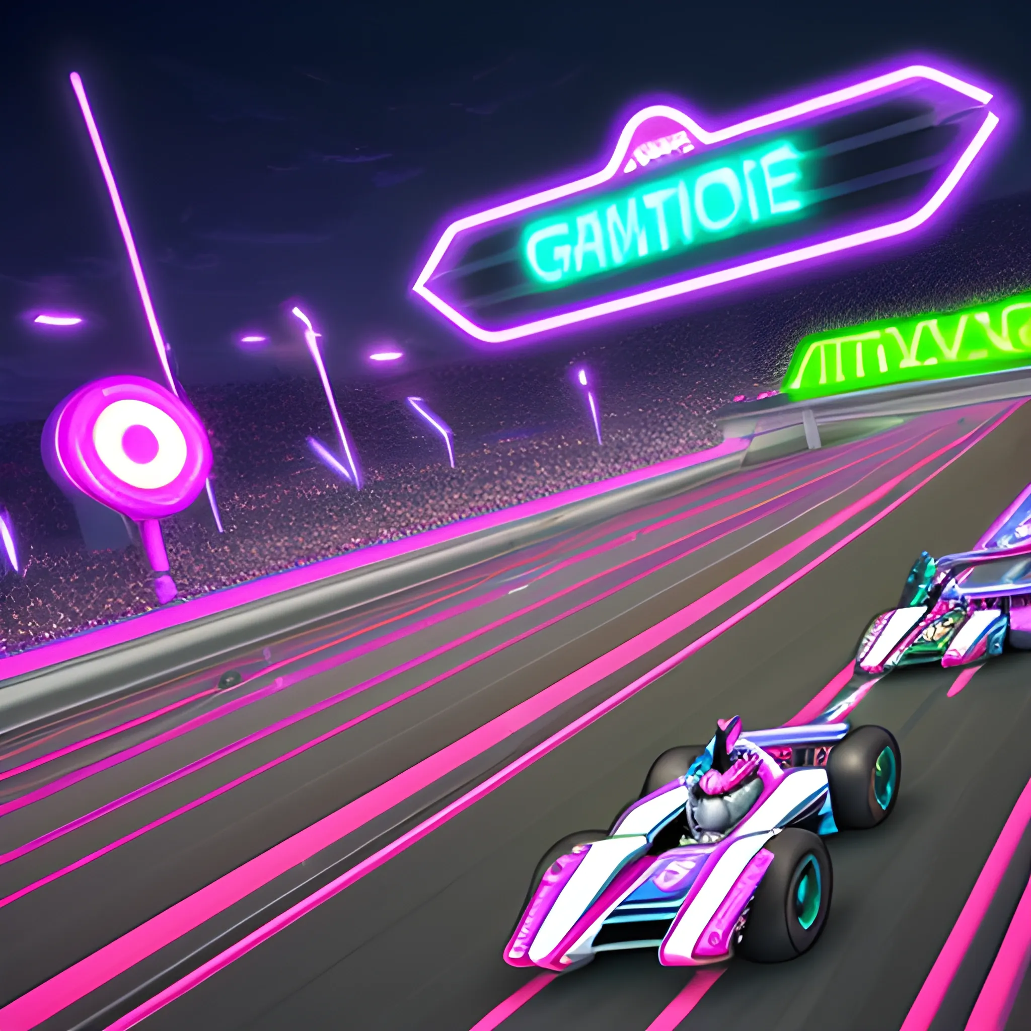 a complete video game racetrack
neon type