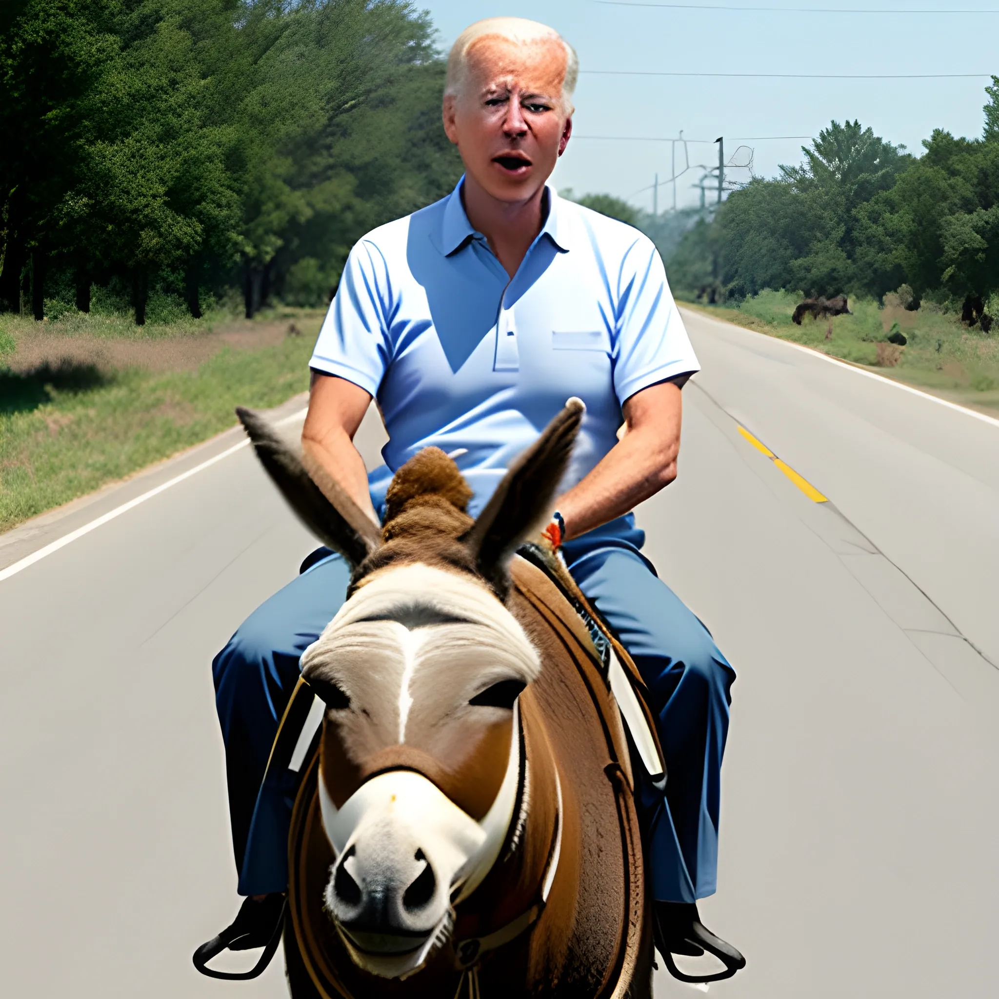 calm Joe Biden on a donkey on a hiway