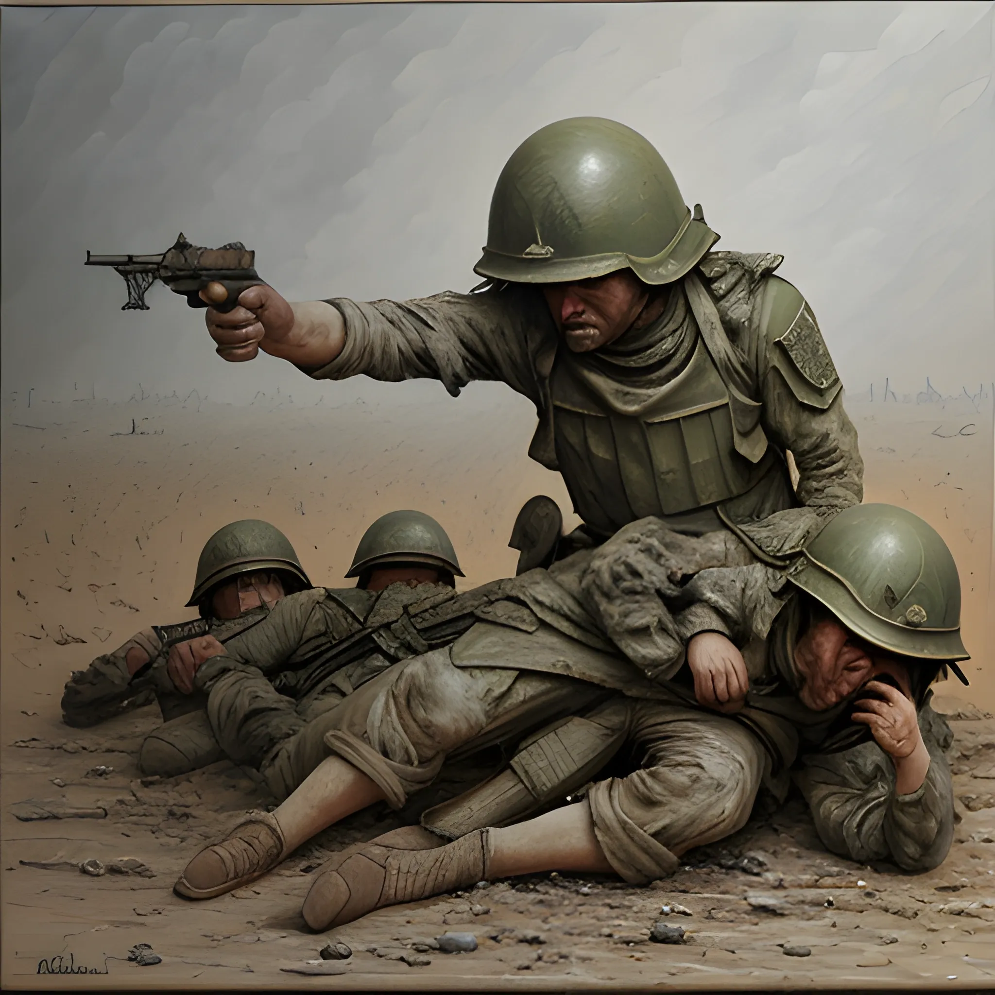 Showing the brutality of war, 3D, Oil Painting