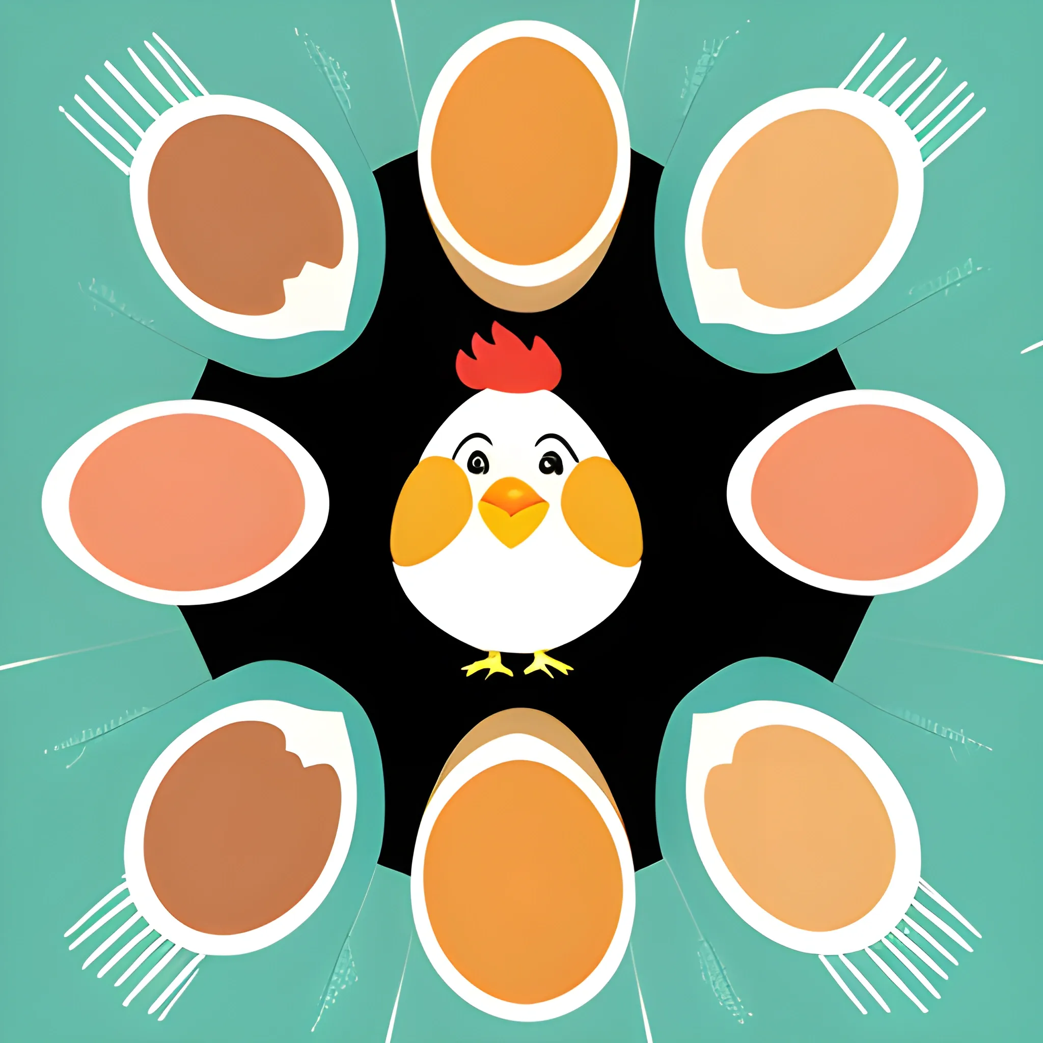 create a great graphic image which contains chicken, an egg farm and eggs