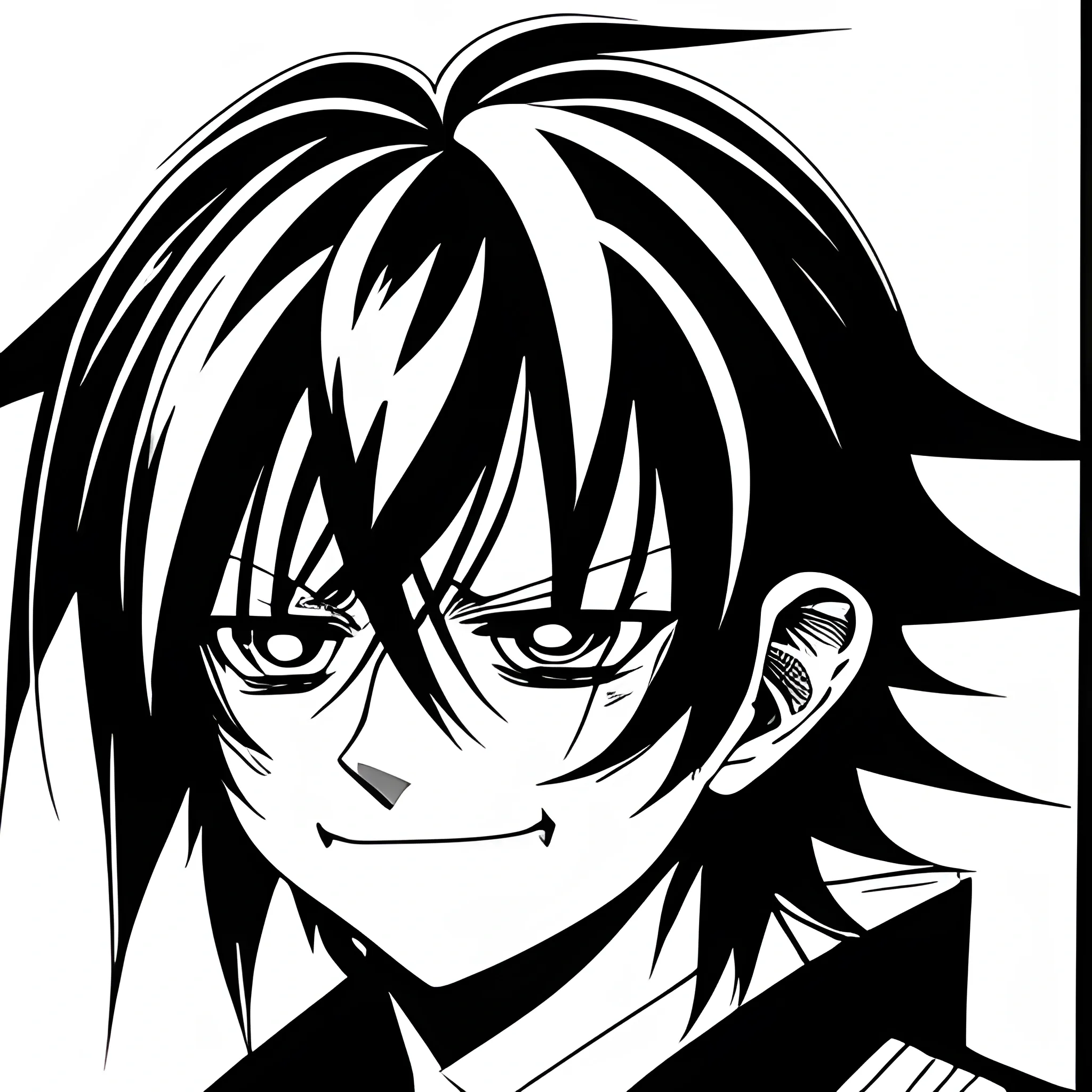 L lawliet sinister smile side view, manga panel portrait style ...
