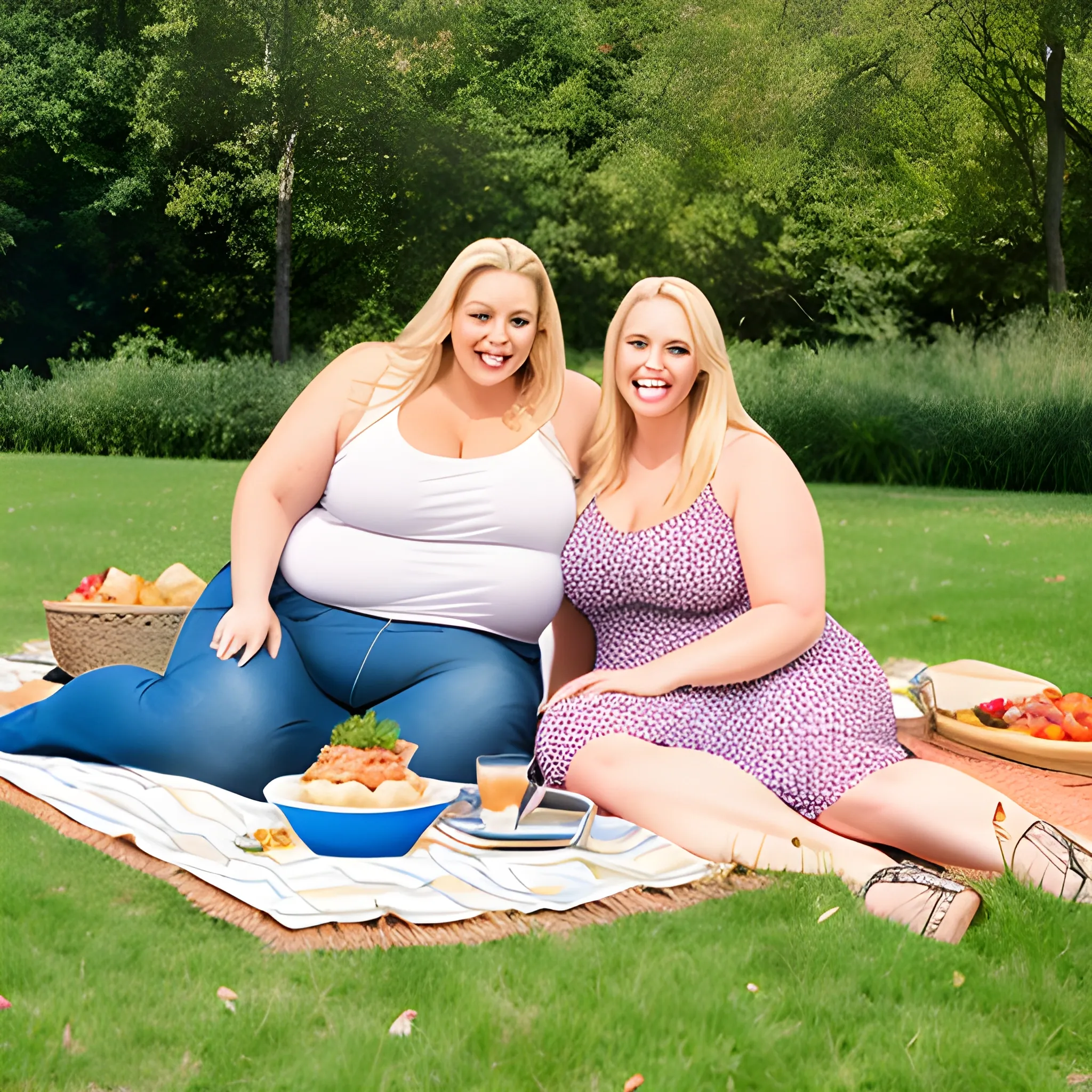 large overweight plus size thick blonde girl enjoying picknick w... -  Arthub.ai