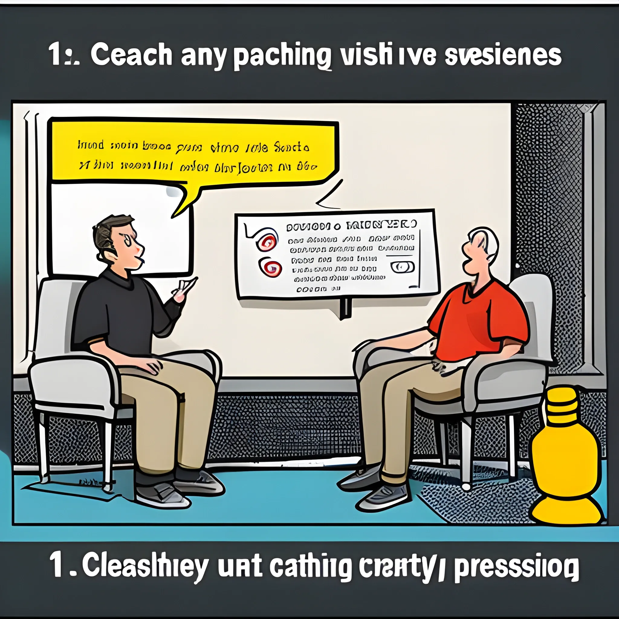 2 coaches in a coaching session, talking about the coaching process, Cartoon