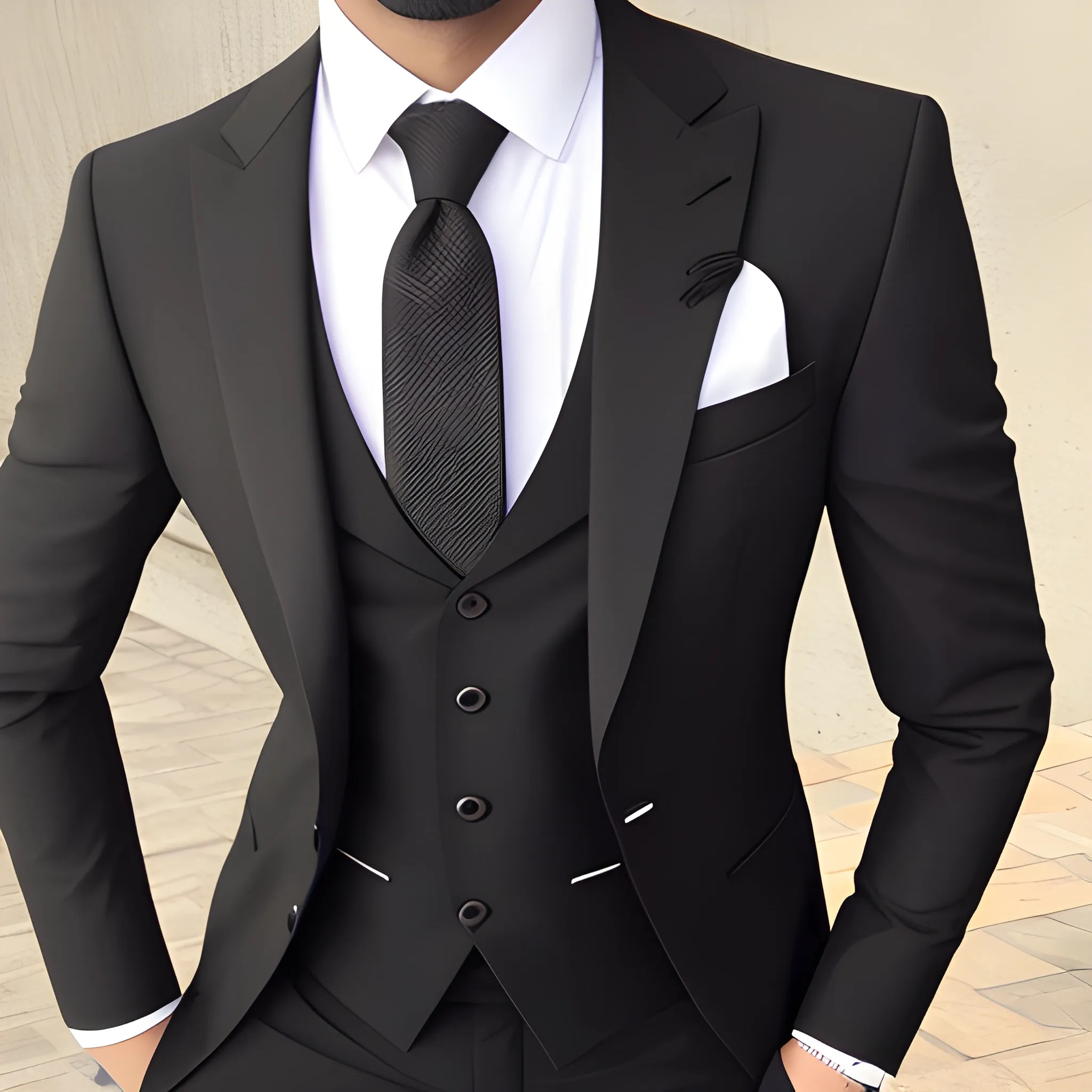 traje negro con corbata
