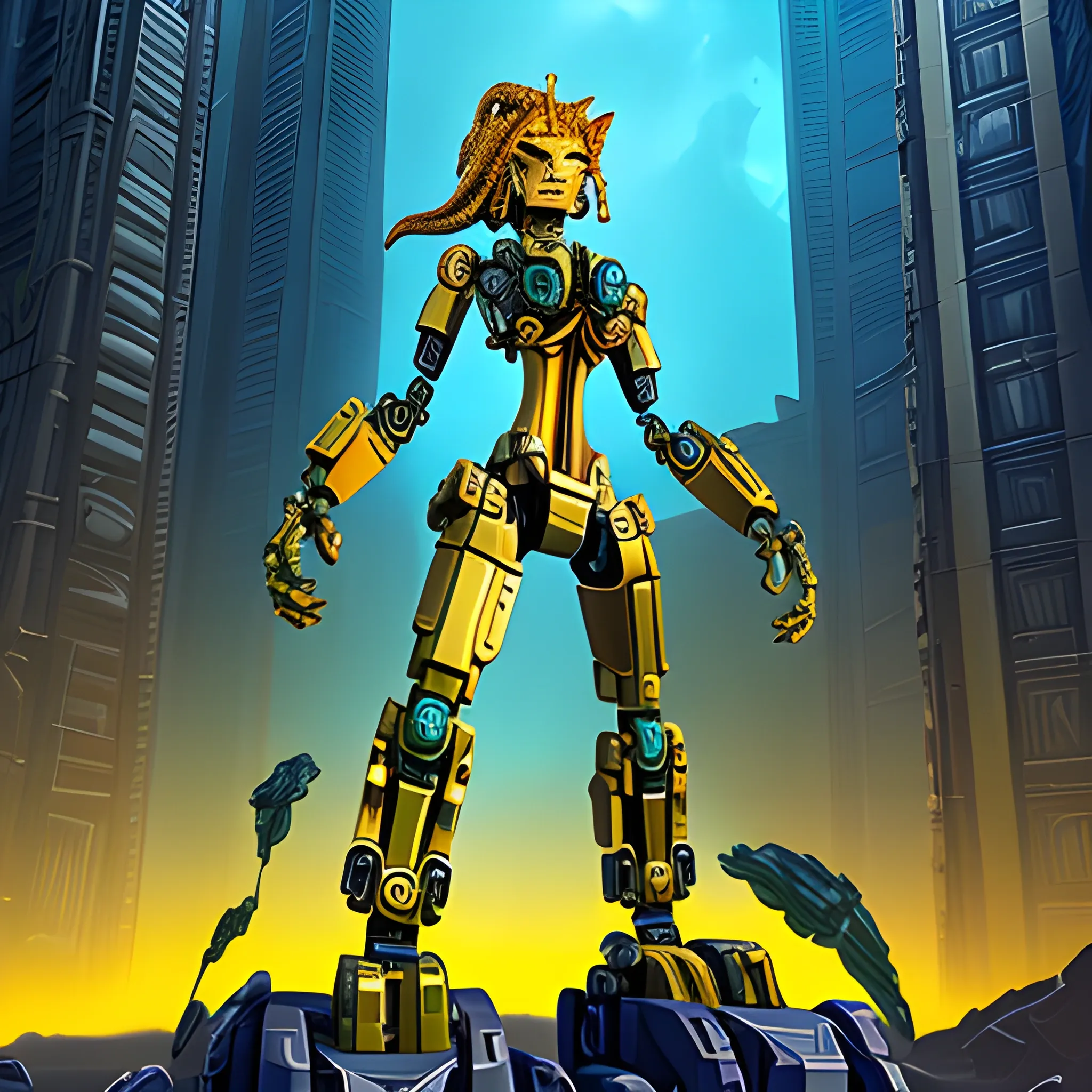 bionicle lion woman living in a jungle city

