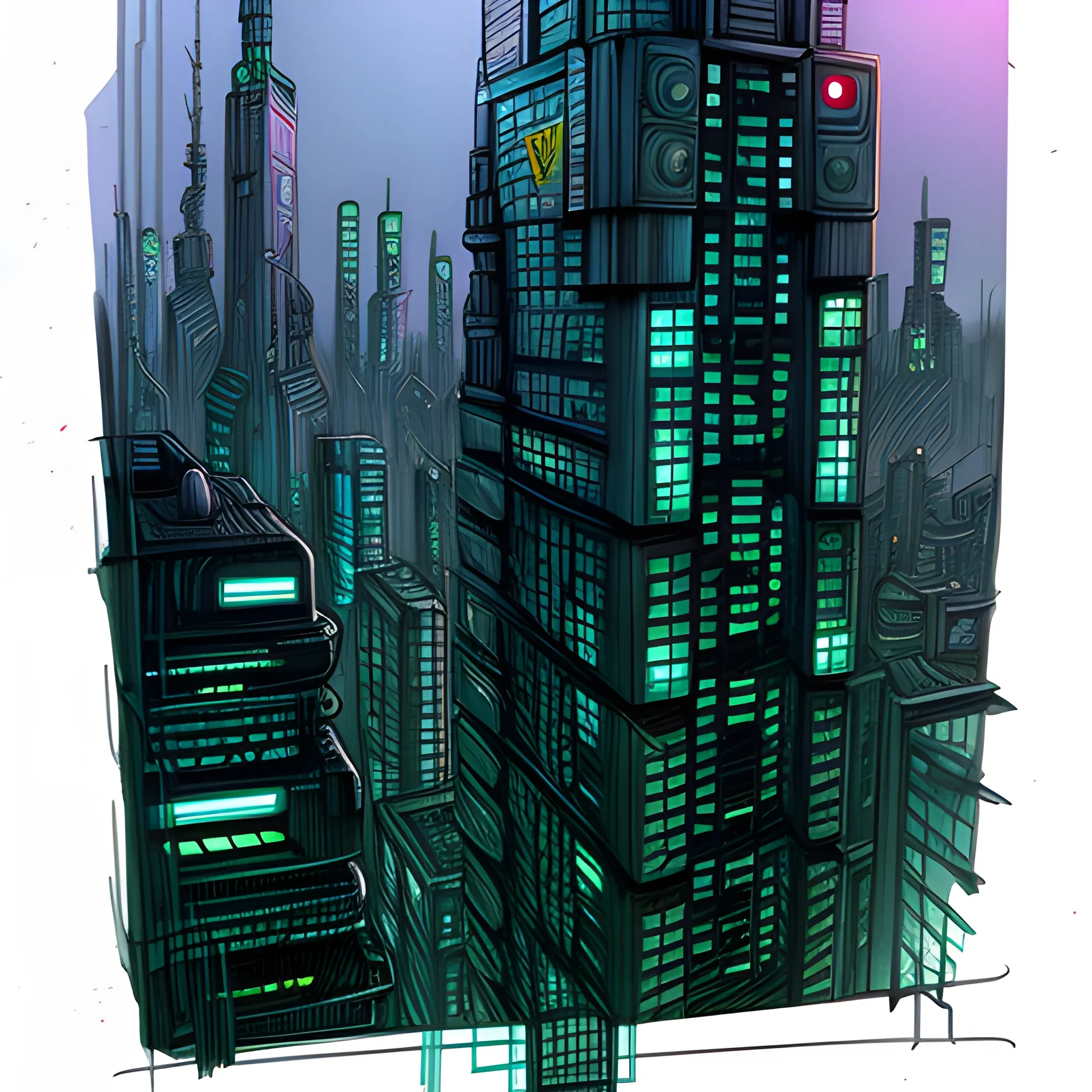 Boy, cyberpunk, Pencil Sketch, color, city