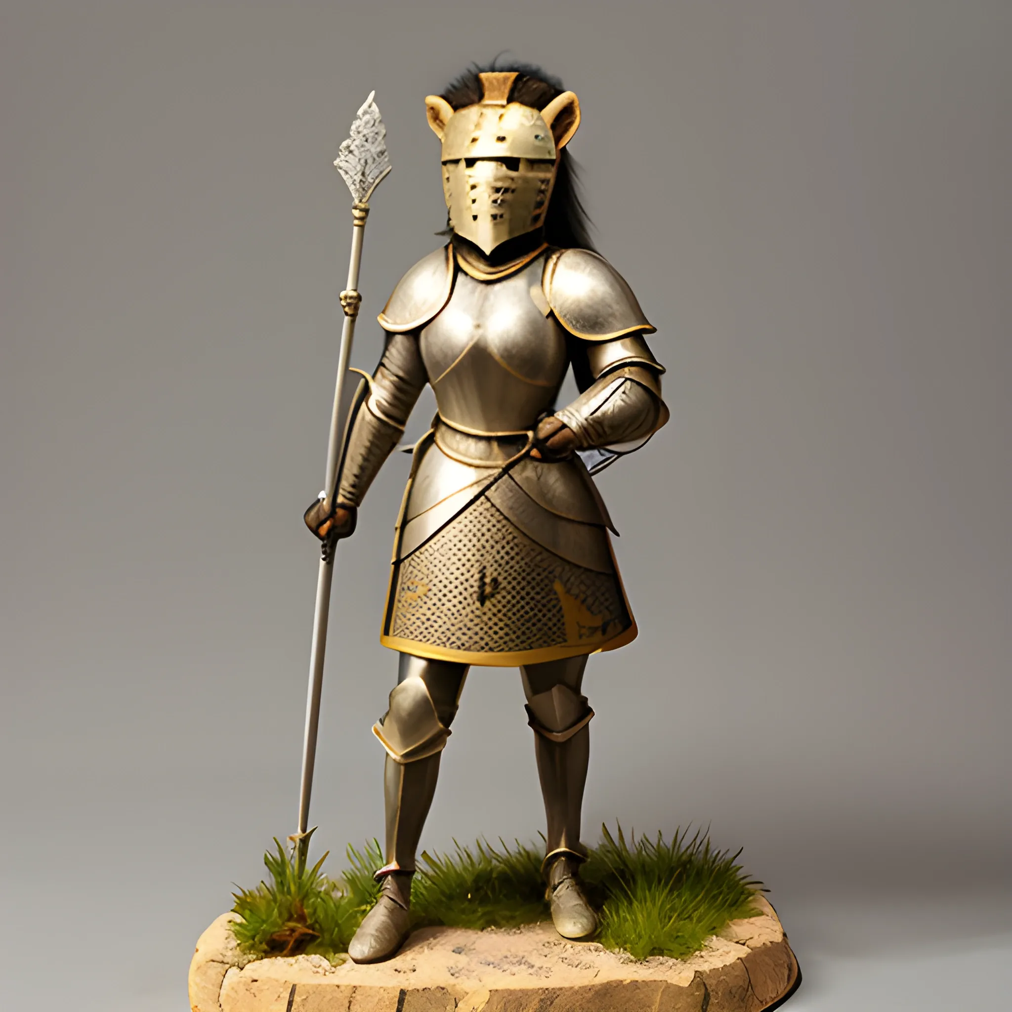 female knight with a lion-shaped helmet
