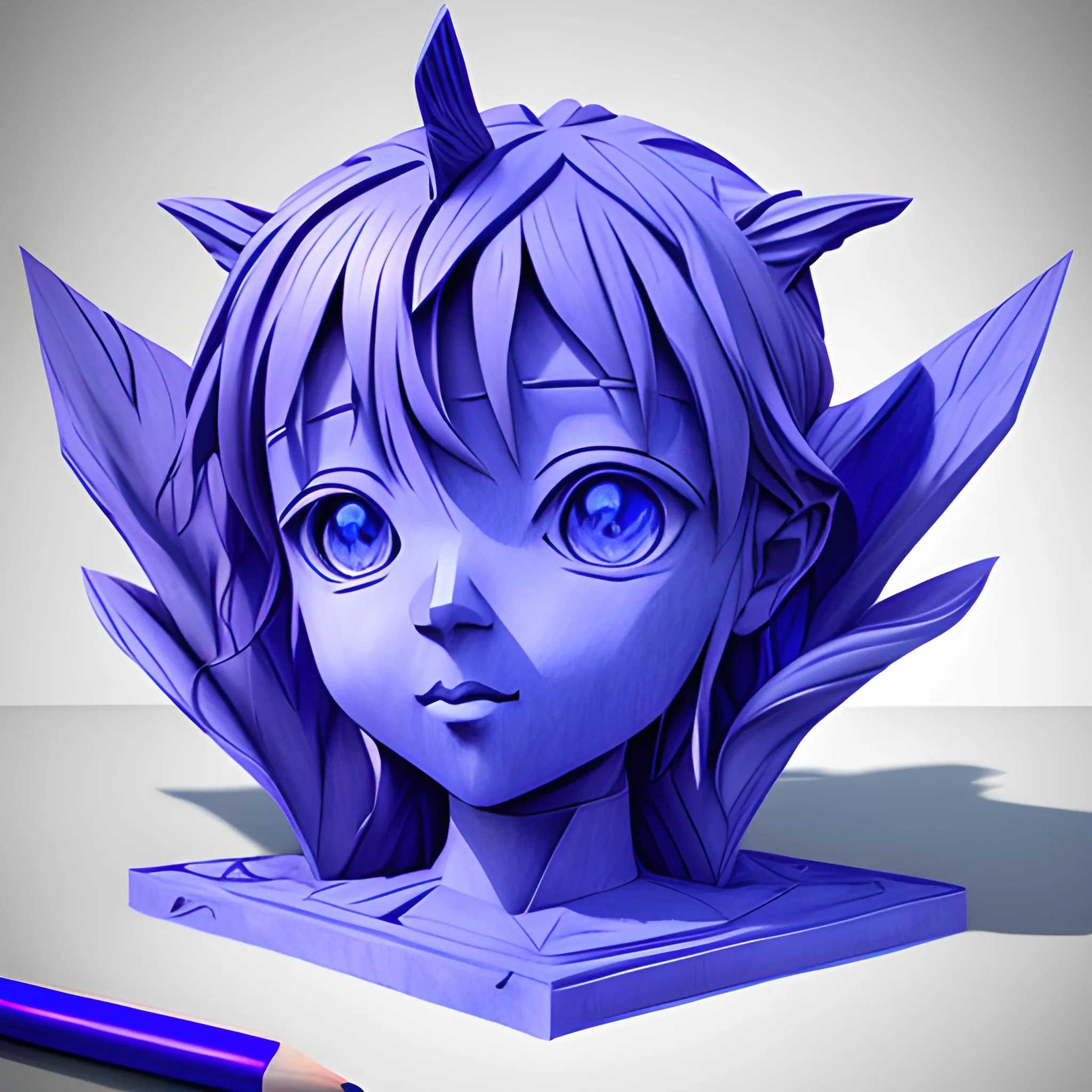 3D sculpture, Sky, art, blue, camaïeu, purple blue, electronic, underwater, anime, Pencil Sketch