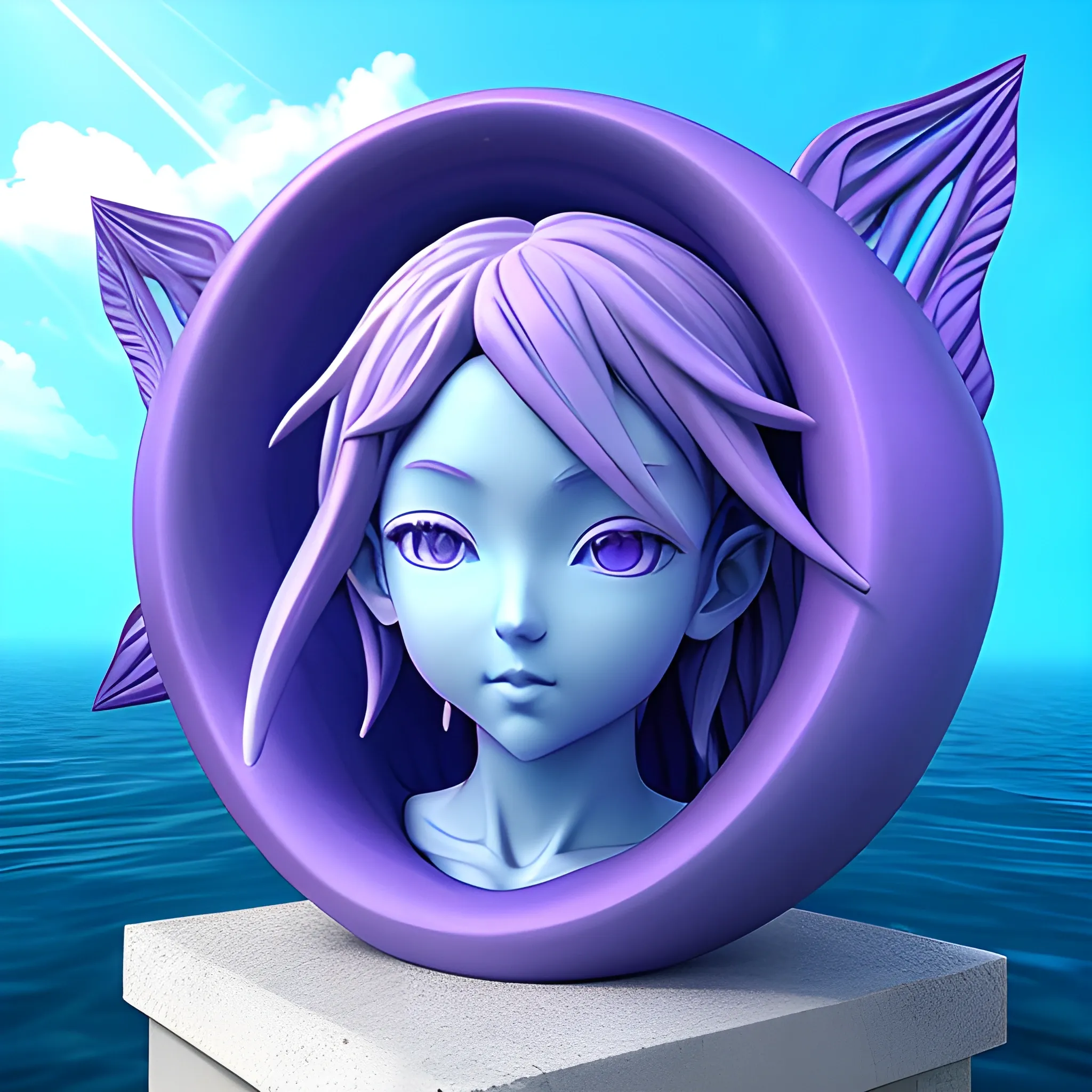 3D sculpture, Sky, art, blue, camaïeu, purple blue, electronic, underwater, anime