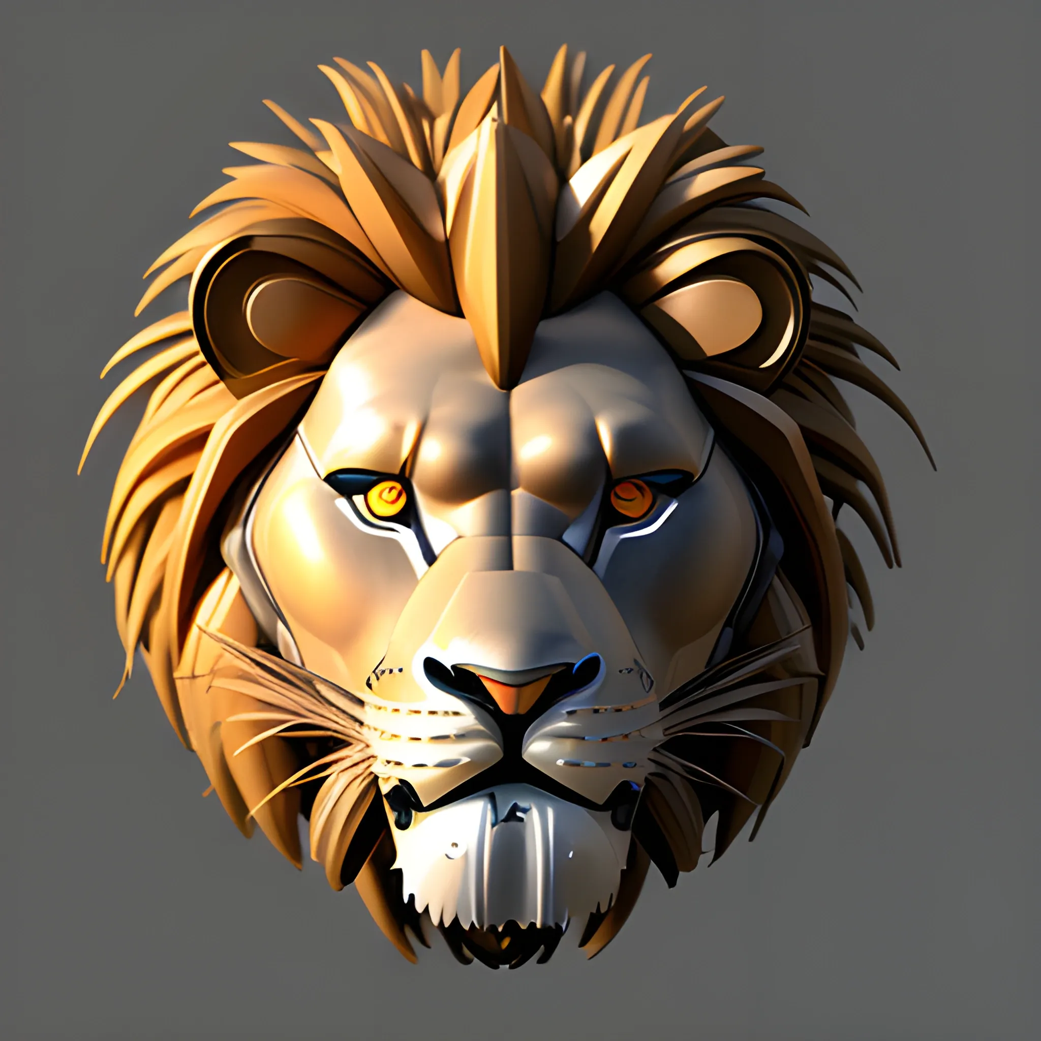 robotic jungle lion head front view
