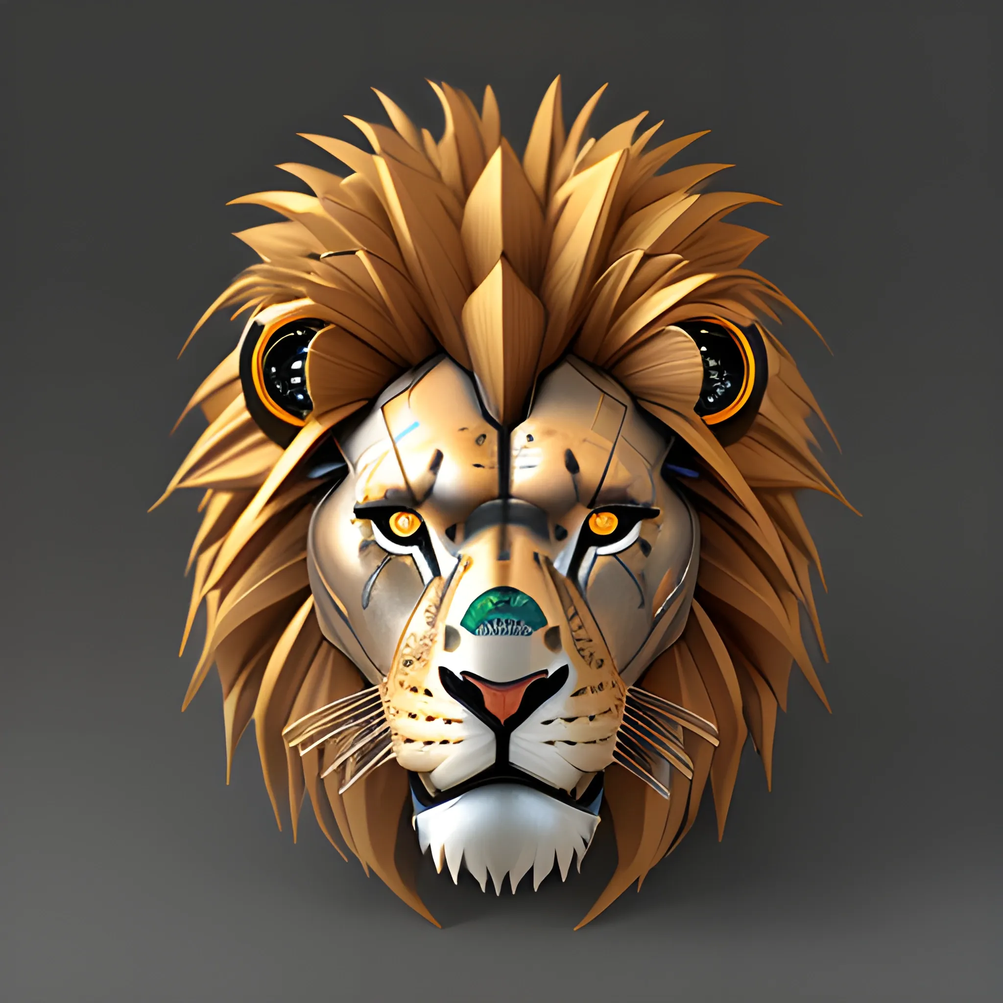 robotic jungle lion head front view
