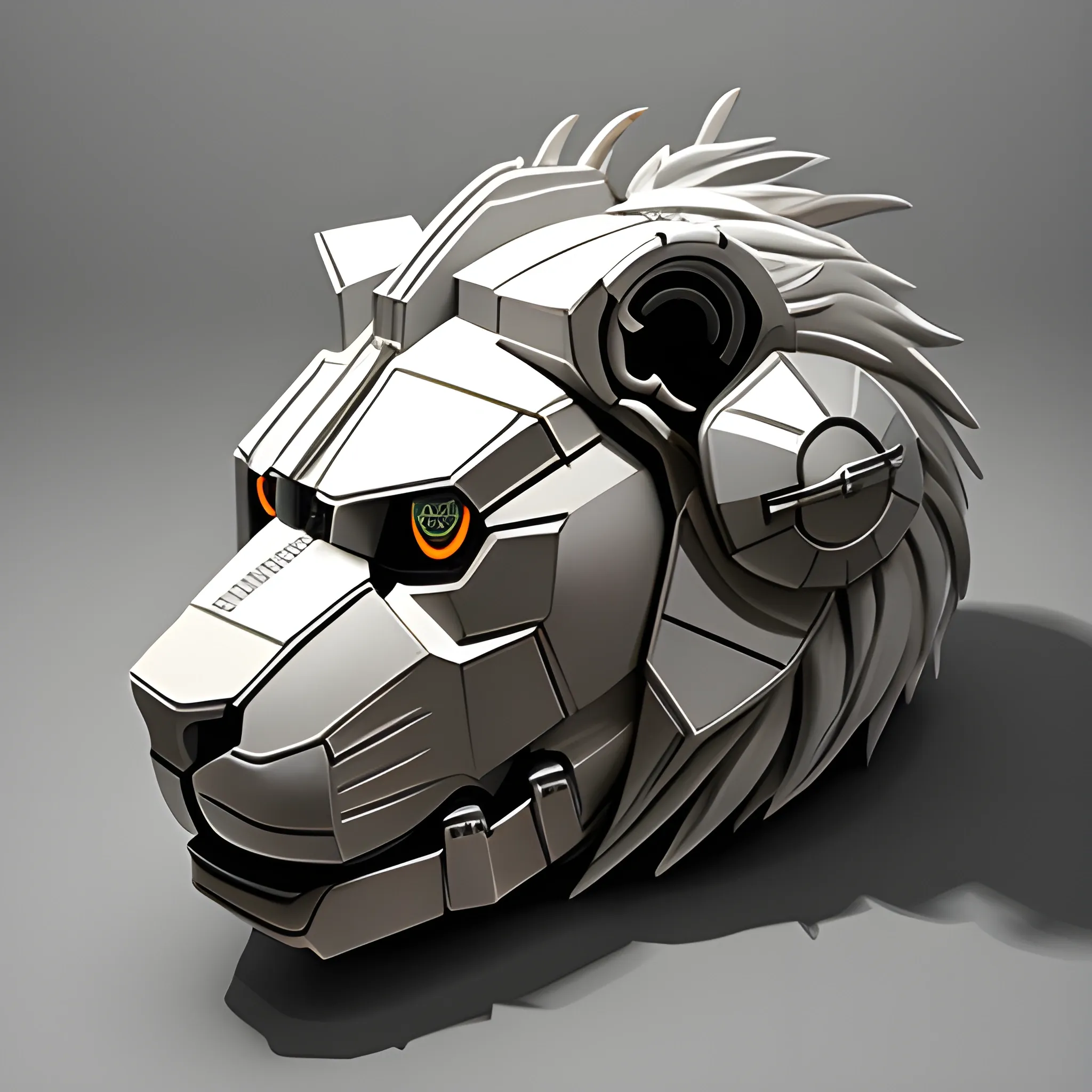 robotic crusader lion head front view
