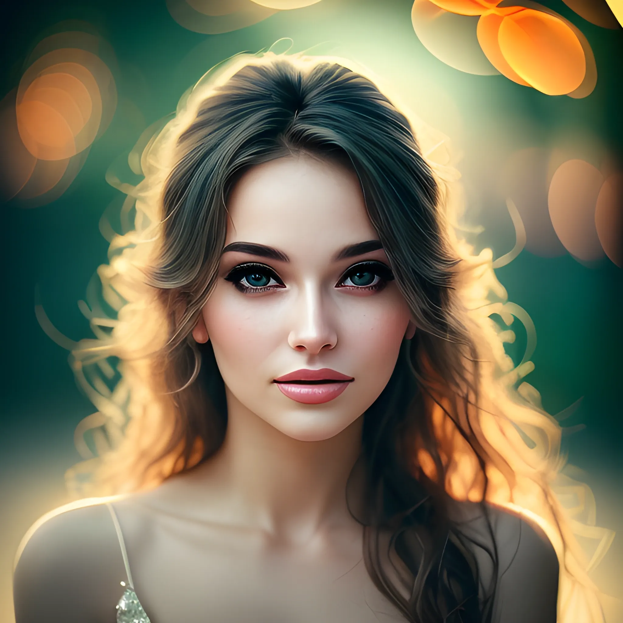 A stunningly beautiful woman with a bokeh background that accentuates the subject, a dreamy glow, captures natural beauty and personality