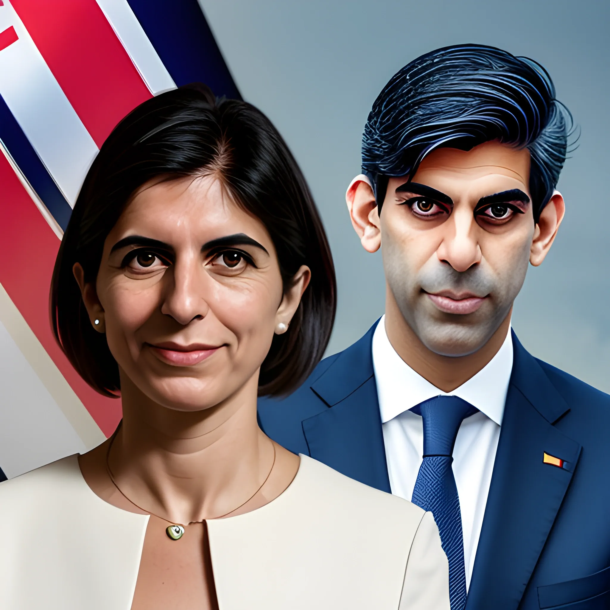 hyperealistic  Photo of the Italian Prime Minister Giorgia Meloni  next to the british leader Rishi Sunak, High detail + Sony Alpha α7