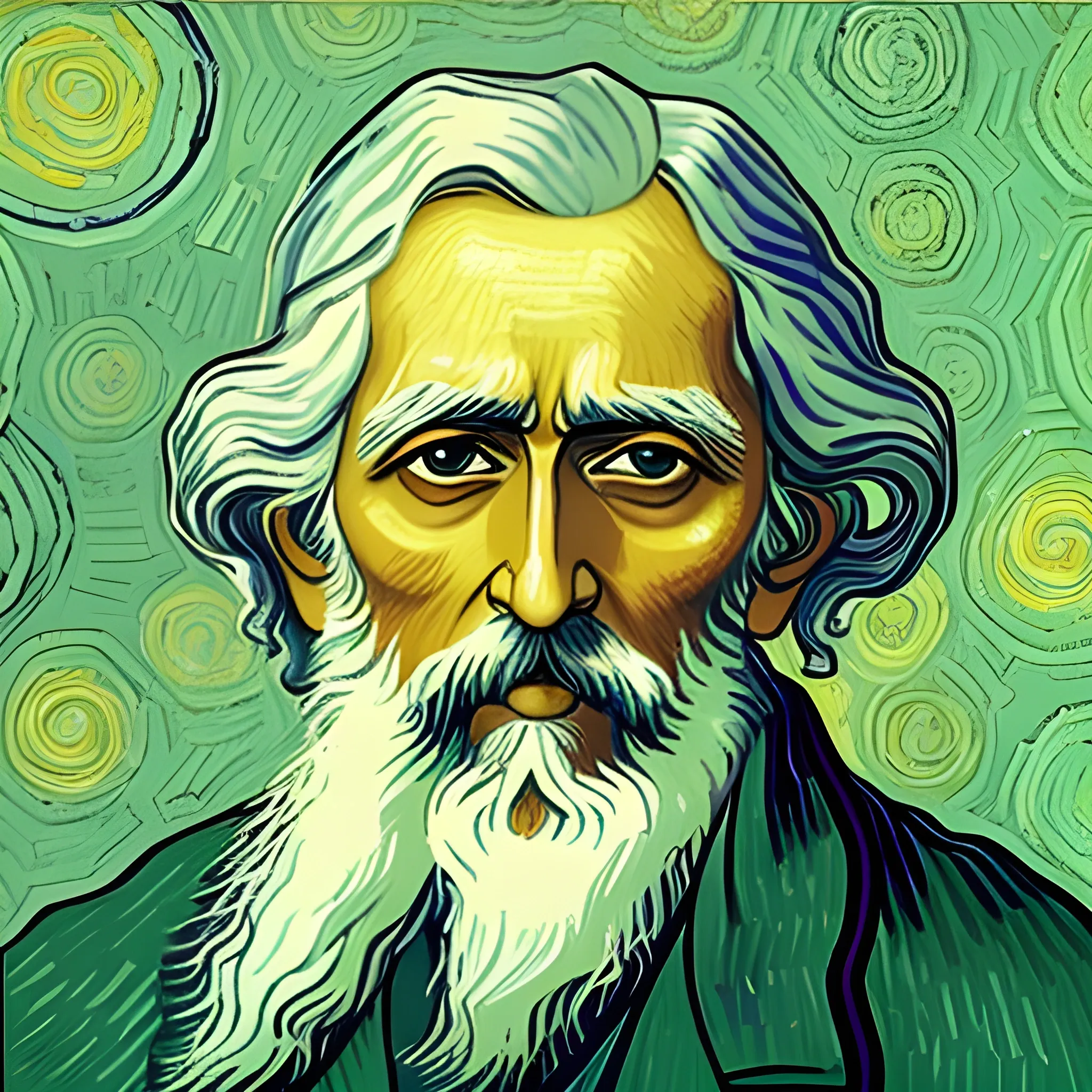 portrait of Rabindranath tagore, art style of Vincent van gogh , Cartoon, 8k , high detail