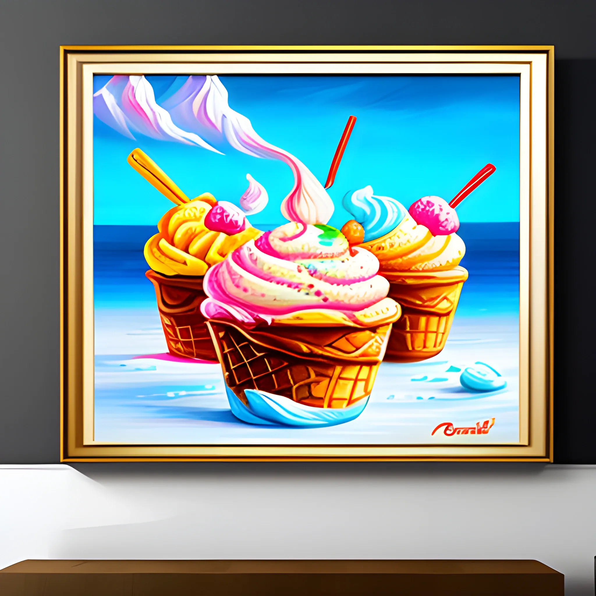 Little people eating ice cream, Lovely, Cartoon, 3D, Oil Painting