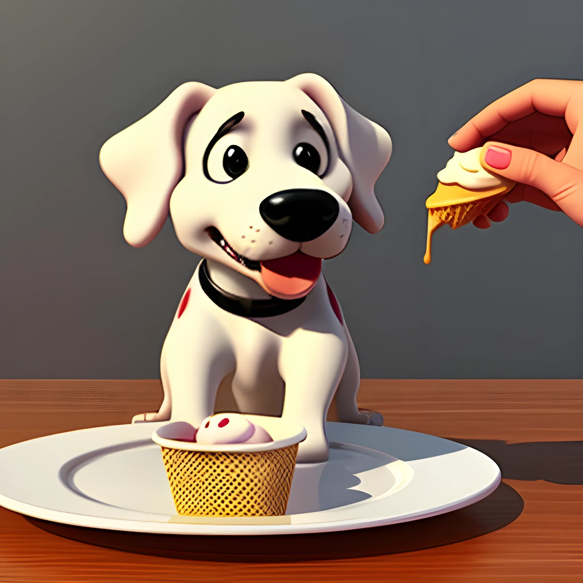 A child eating ice cream, Lead a dog, 3D, Cartoon