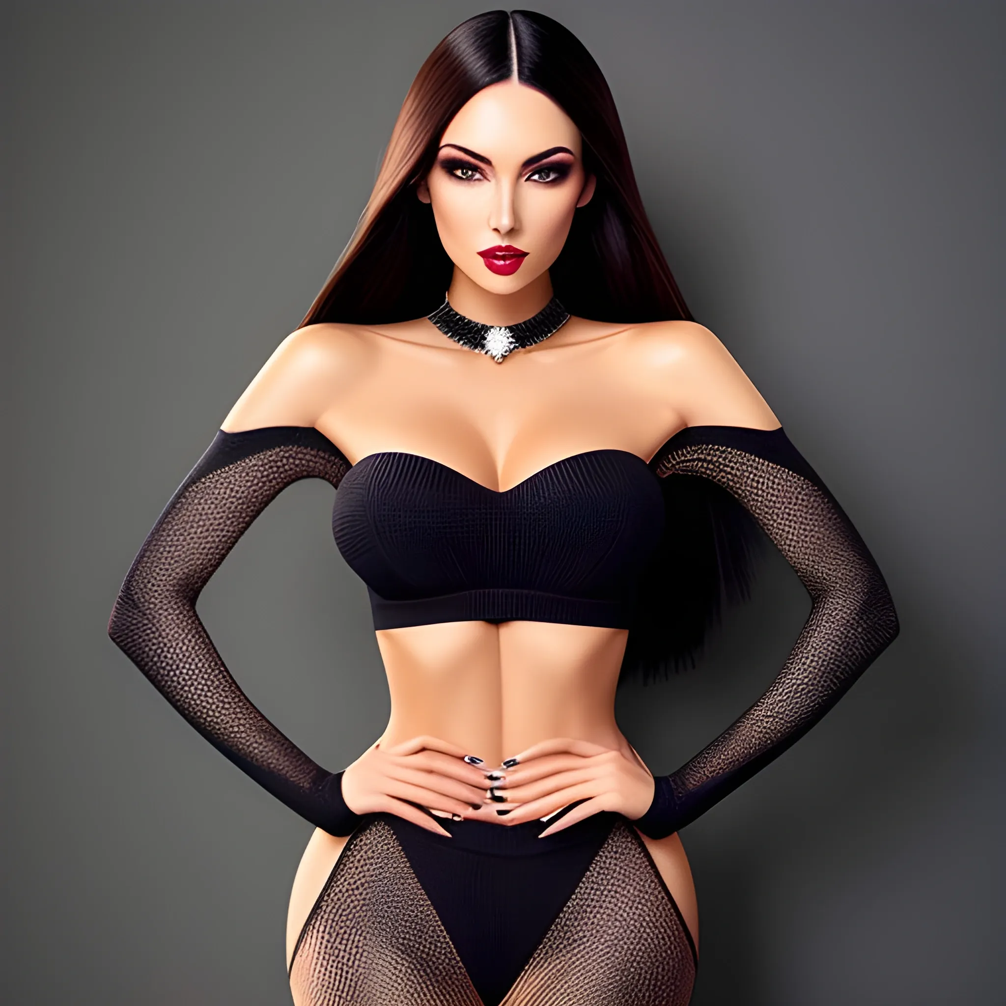 Beautiful girl in dynamic pose, dark straight hair with side comb, luxurious makeup, luxurious knitwear, luxurious diamonds,No underwear,Nine-headed body
