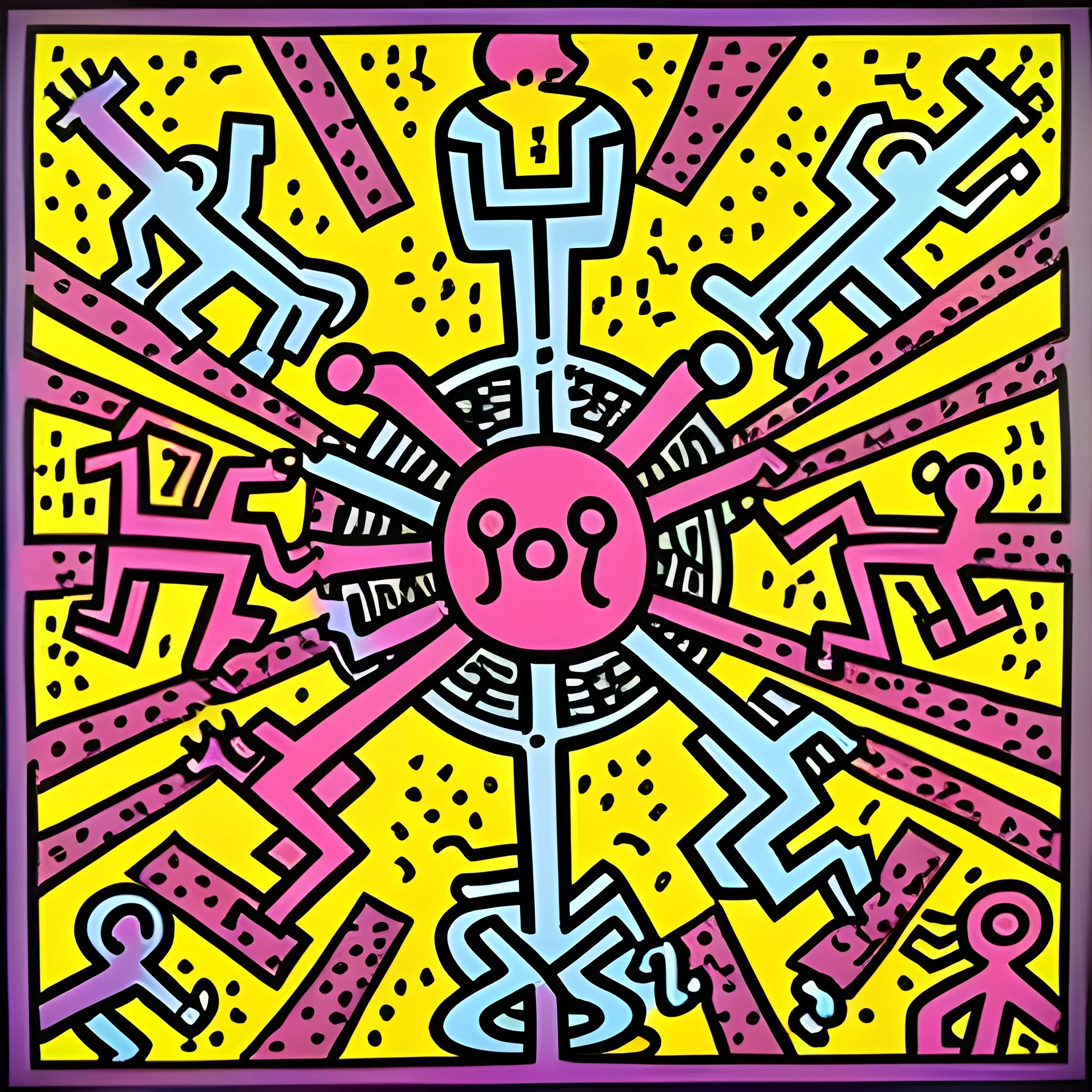 painting, by Hieronymus Bosch, by Keith Haring, psychedelic, men ...