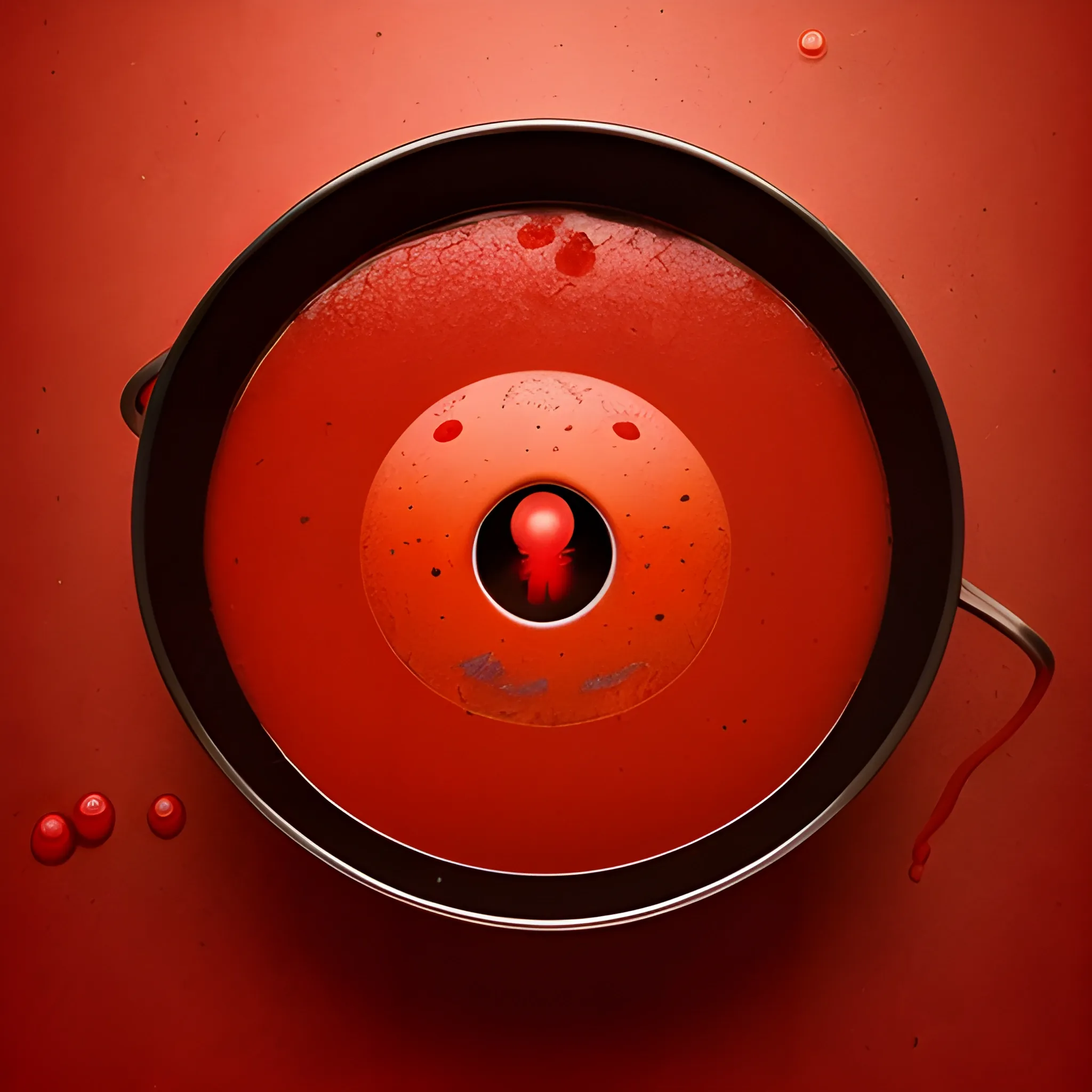 humanized red paper falls in the Mexican red boiling soup, view from above on the same level as second pepper that watches as first pepper falls. Both are sad, Both have faces. Digital art, great quality, UHD, top artist, famous artist work
