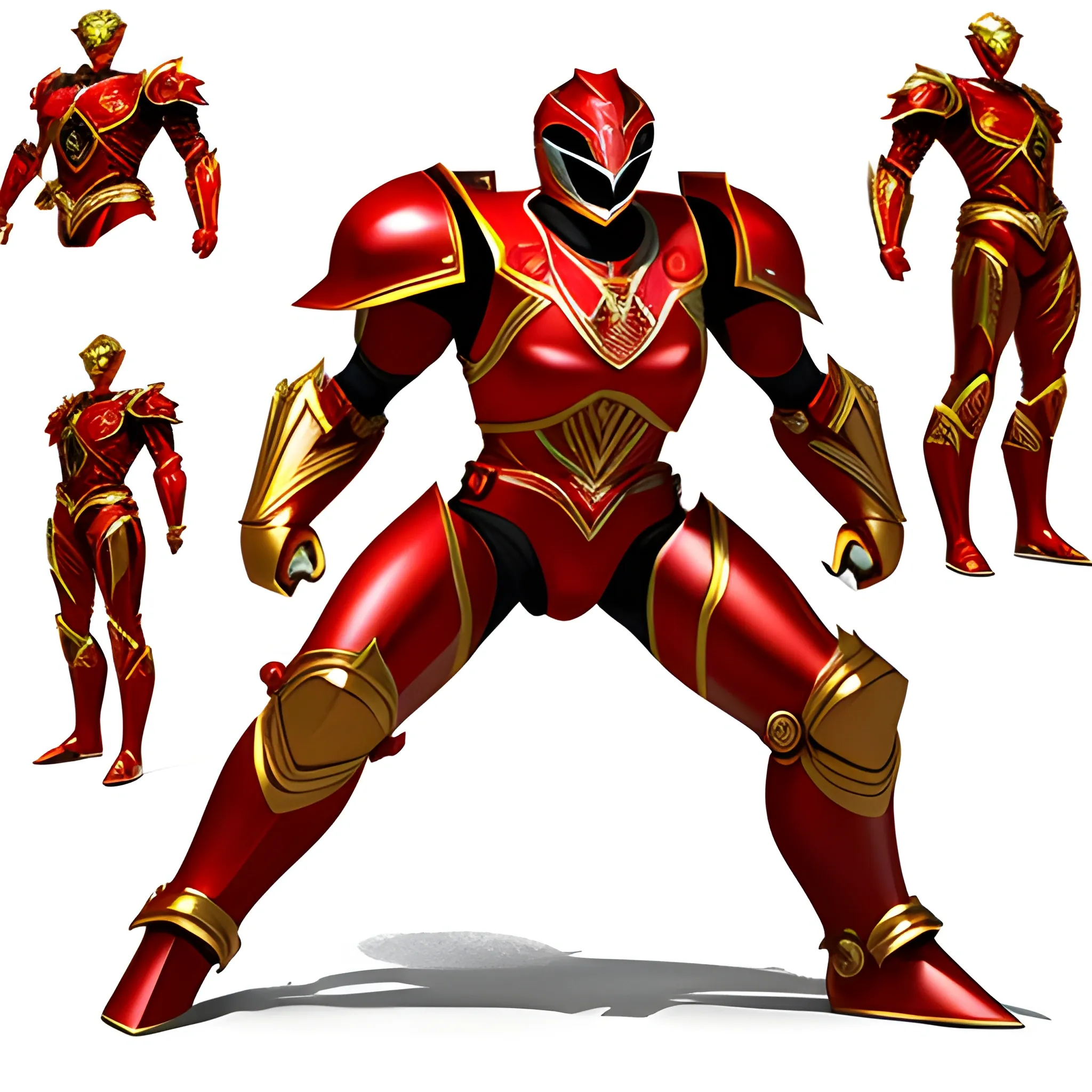 Red with gold trimming, power ranger, heavy armor, full body, Pencil Sketch, 3D