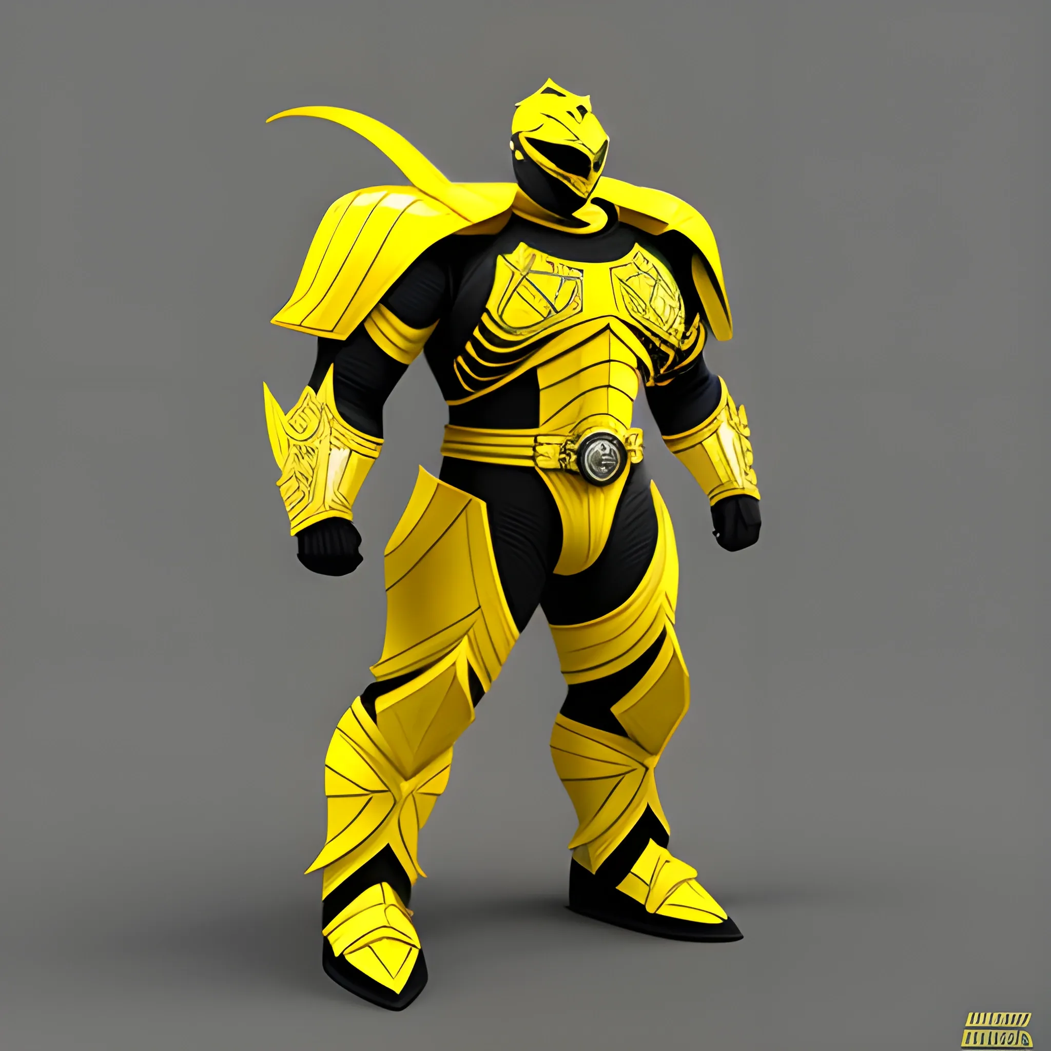 Yellow with black trimming, power ranger, heavy armor, full body, Pencil Sketch, 3D