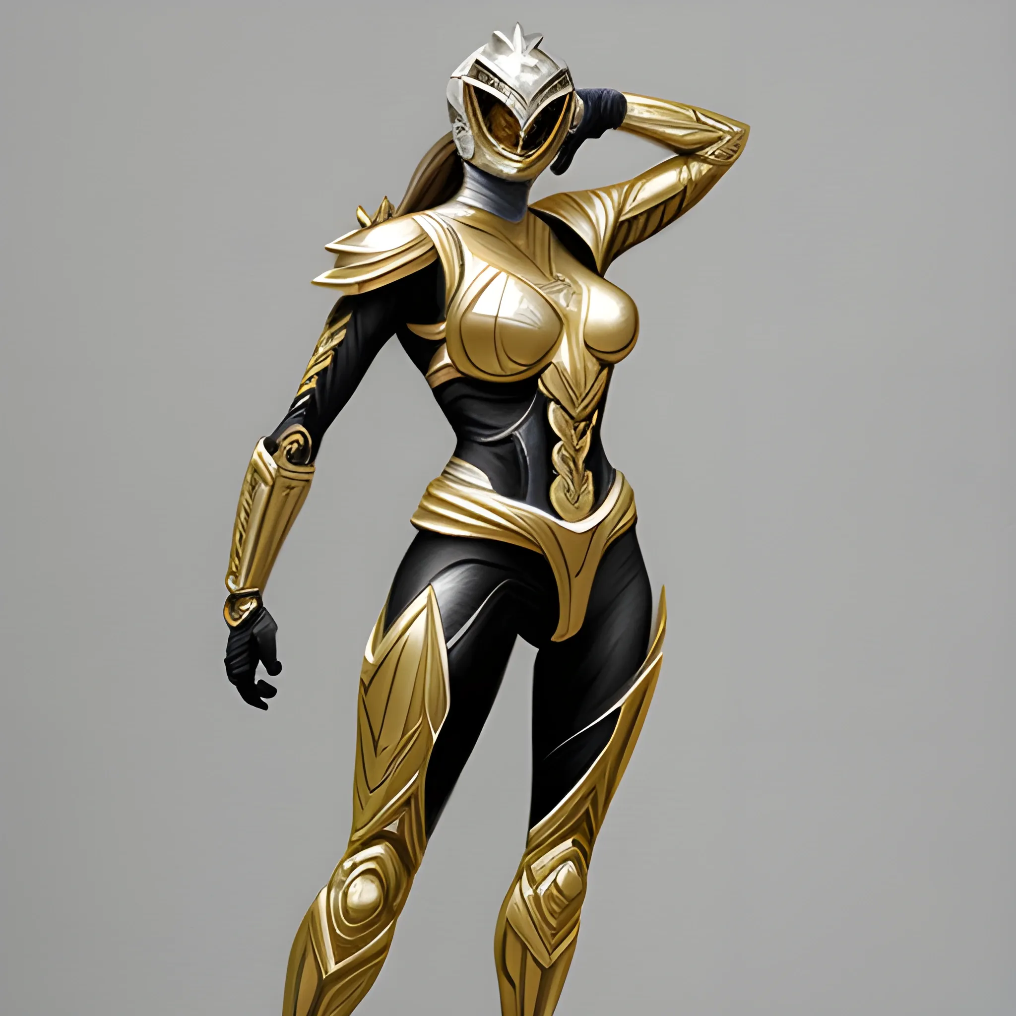 Silver colored with gold highlights, full body, female,  power ranger, 3D, Pencil Sketch, Oil Painting