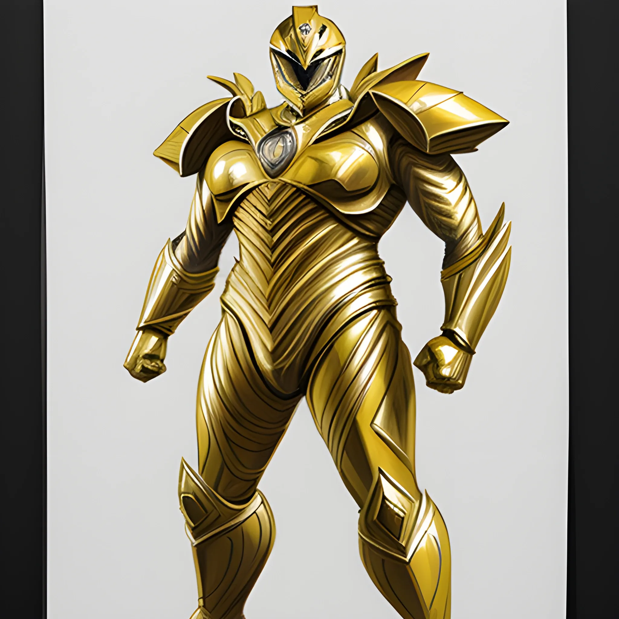 Gold, power ranger, up-armor, full body,, 3D, Pencil Sketch, Oil Painting