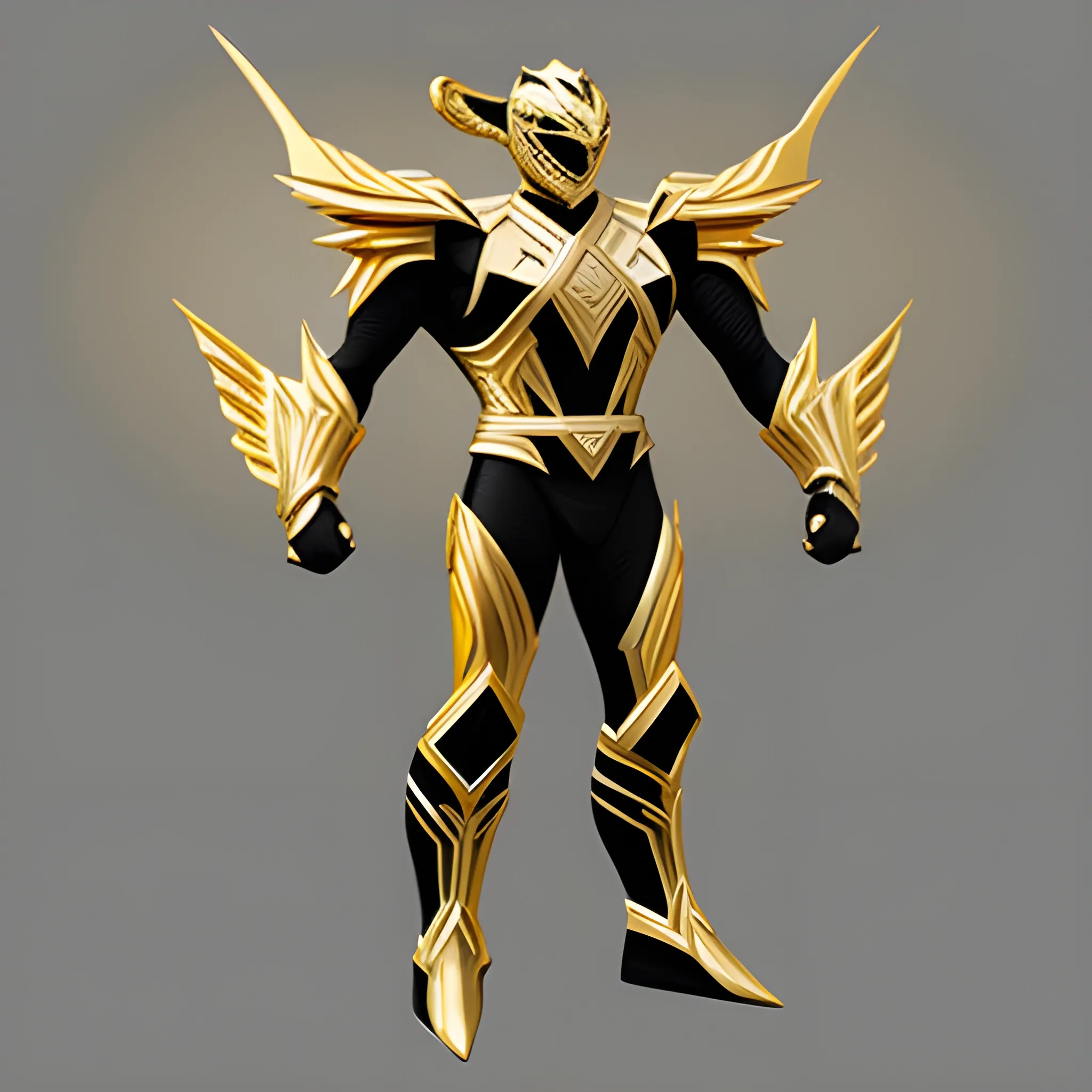 male, Gold with black trimming, power ranger, up-armor, full body,, 3D, Pencil Sketch, Oil Painting